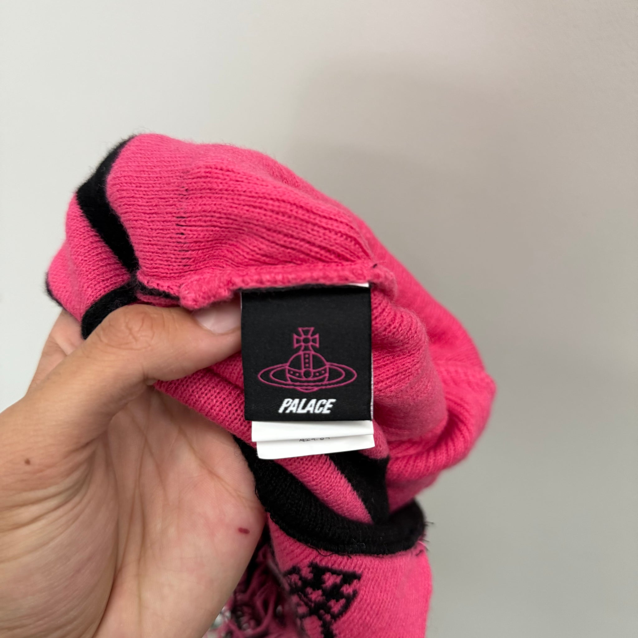 Palace x Vivienne Westwood Orb Knit Earflap Beanie Pink/Black