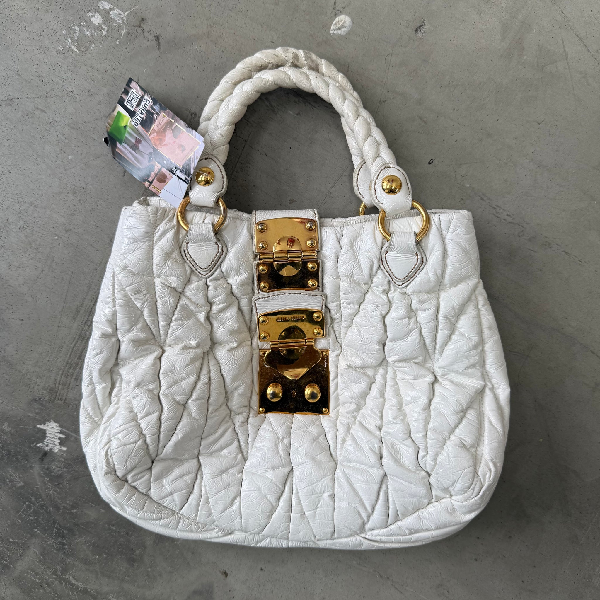 Miu Miu Matelassé White Leather Bag with Gold Hardware