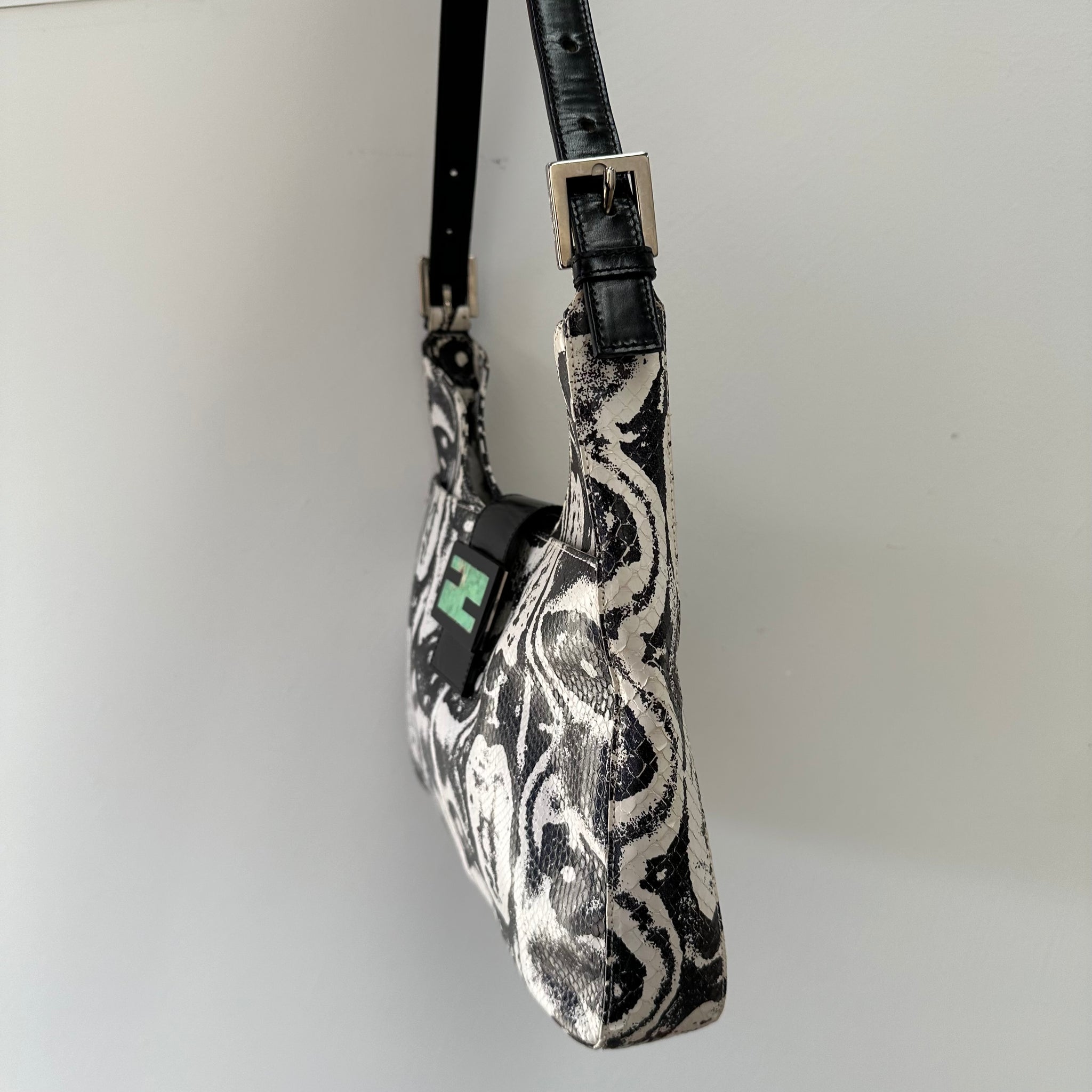 Fendi Python White Black Baguette Bag