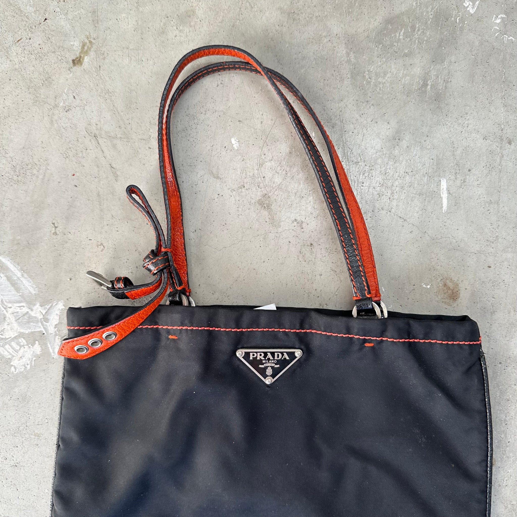 Prada Black Mini Nylon Shoulder Bag Black Orange