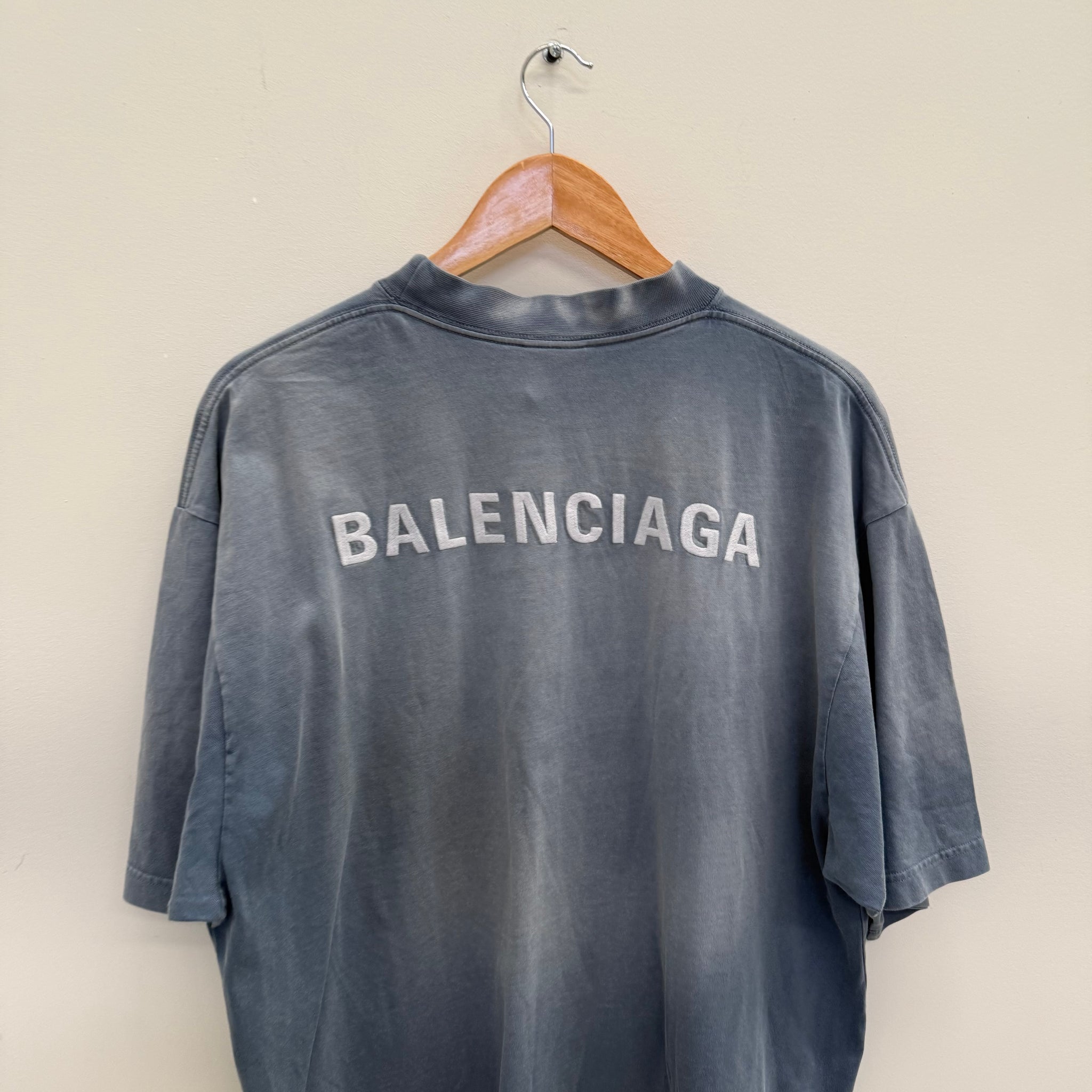 Balenciaga Embroided Logo Blue T Shirt (fits L-XL)