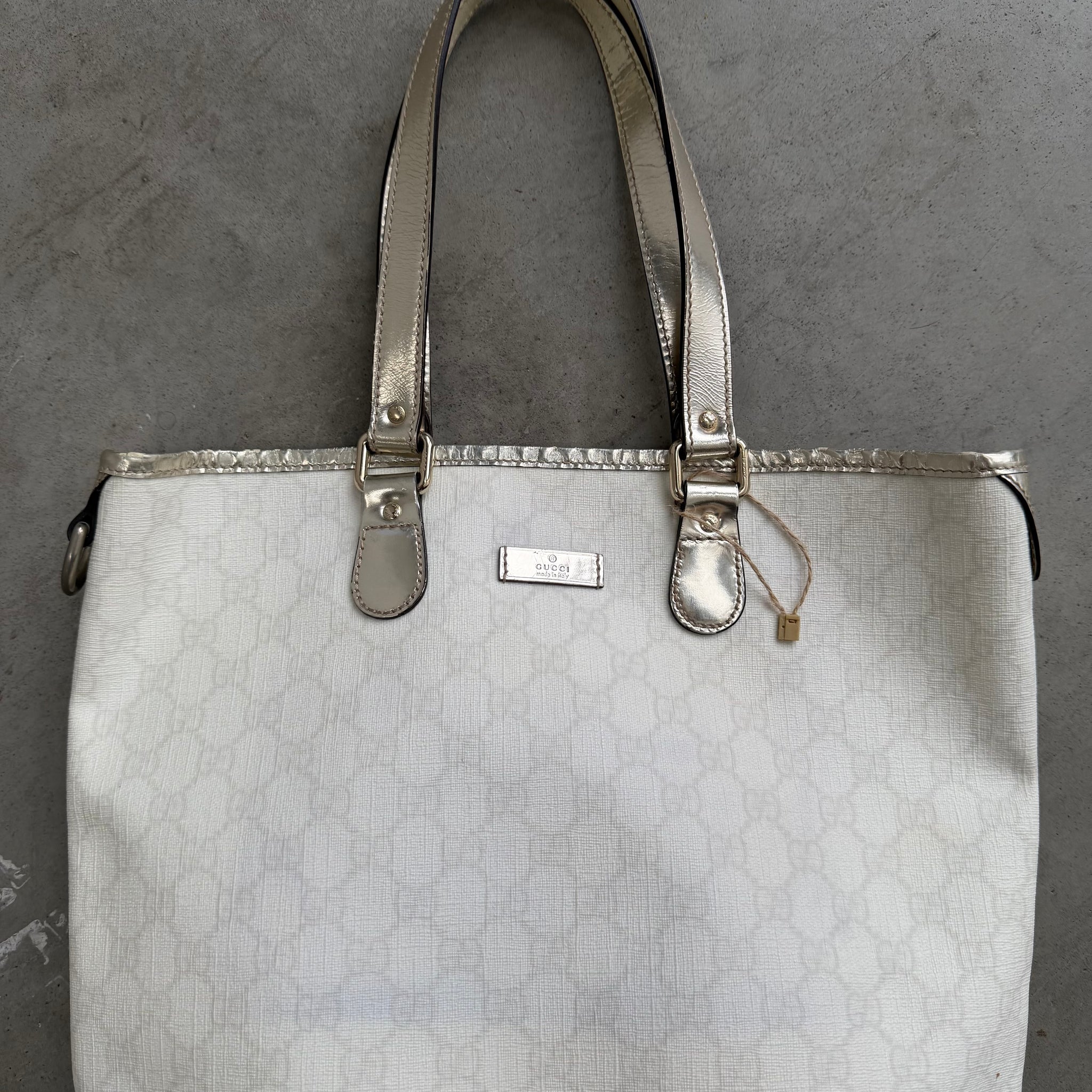 Gucci Patent Strap White Tote Bag