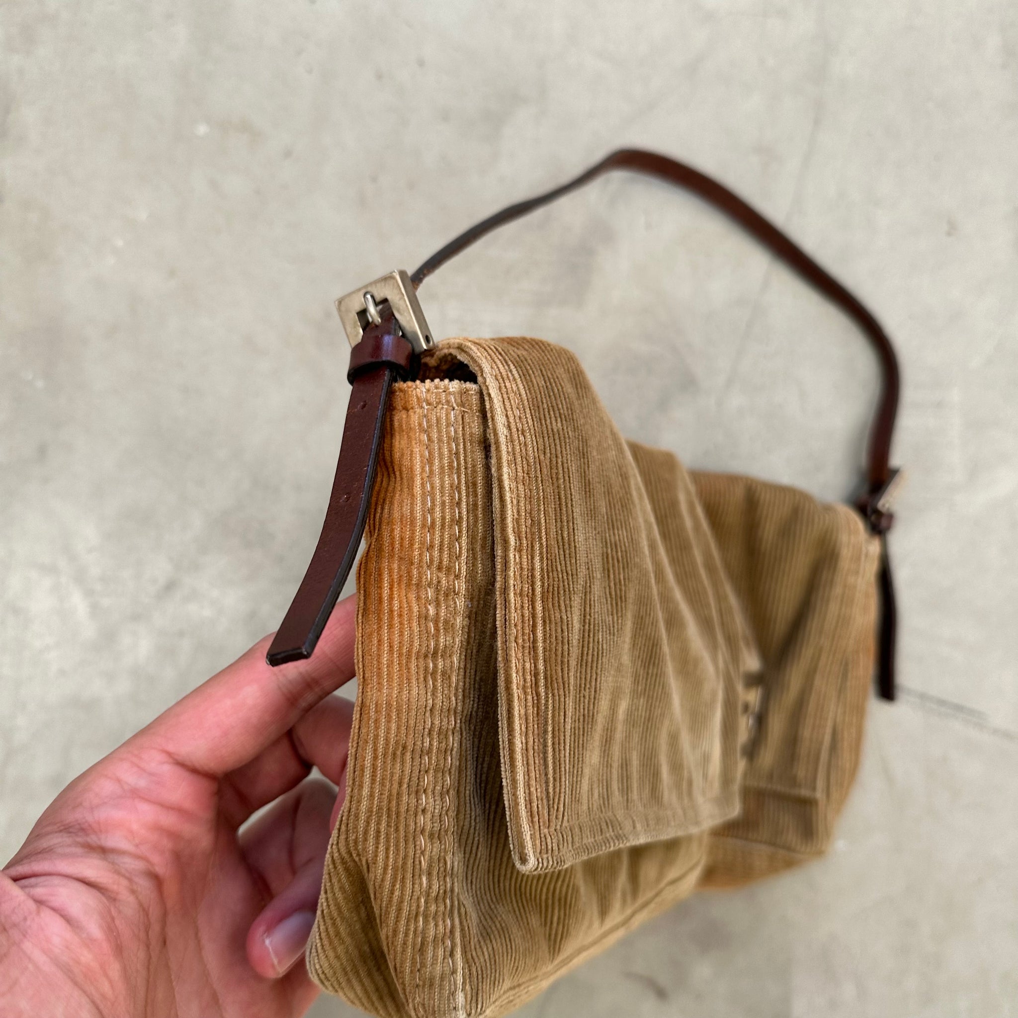 Fendi Vintage FF Logo Corduroy Shoulder Bag