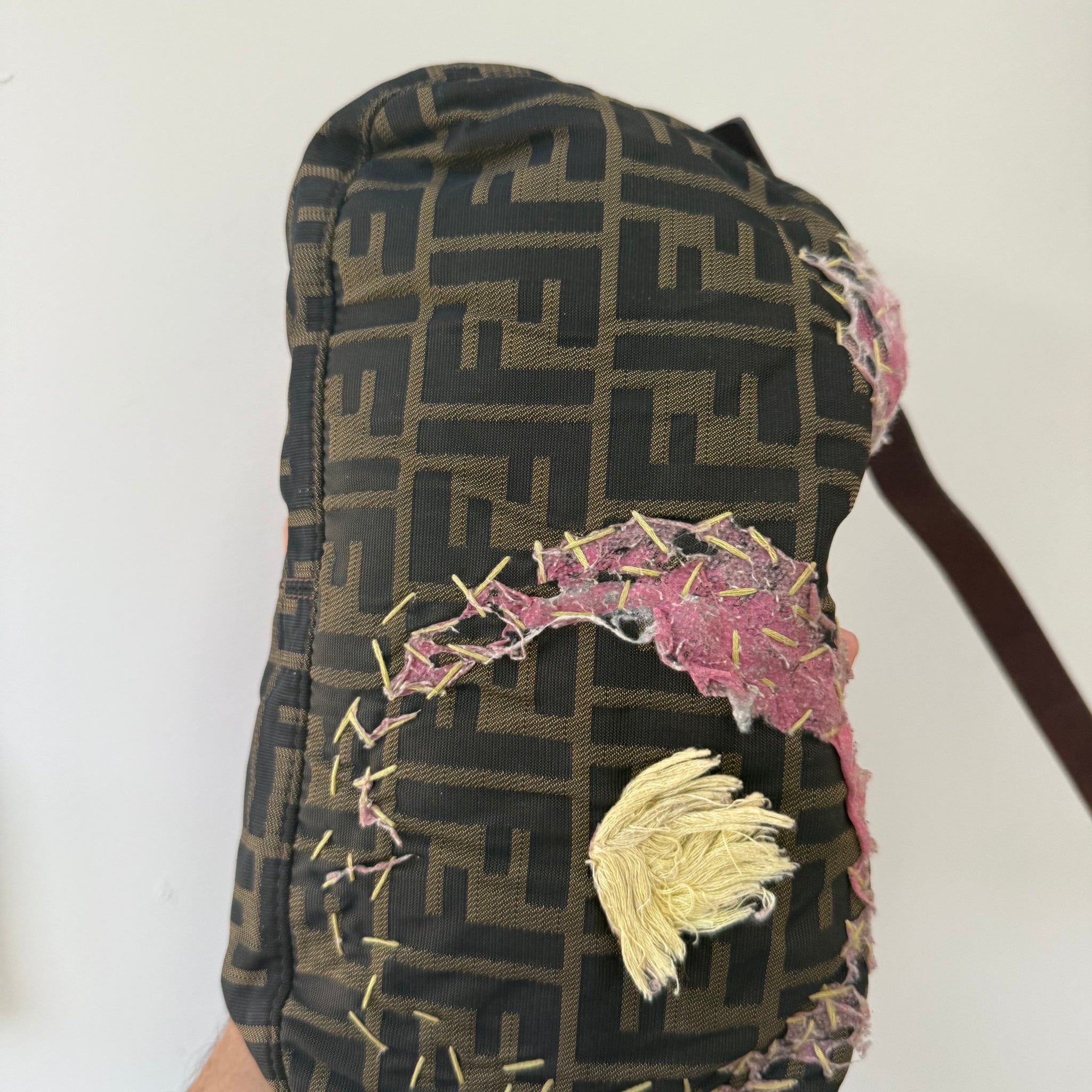 Fendi Baguette Brown Flower Applique Silver Hardware
