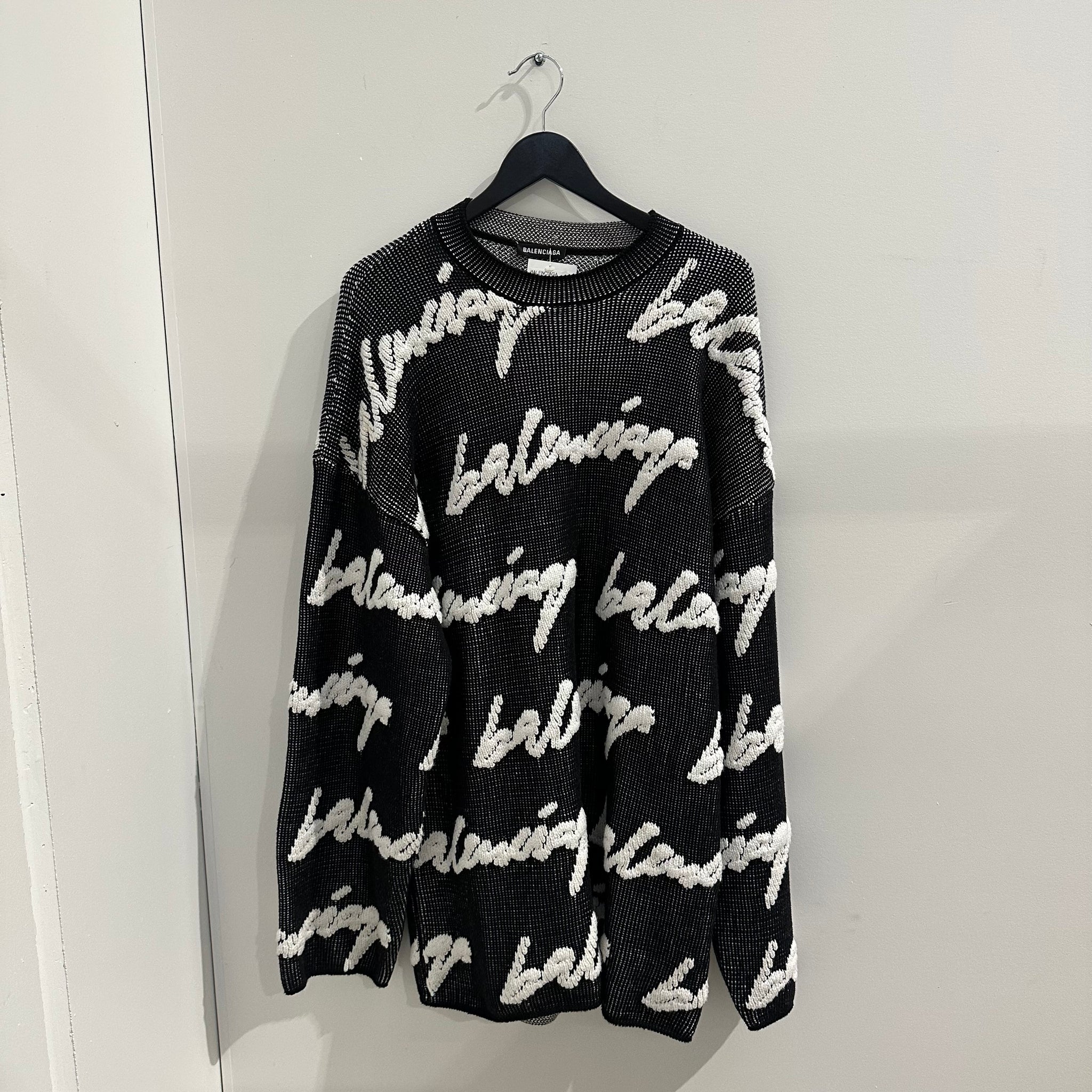 Balenciaga Oversized Logo-Intarsia Cable-Knit Sweater (fits XL+)