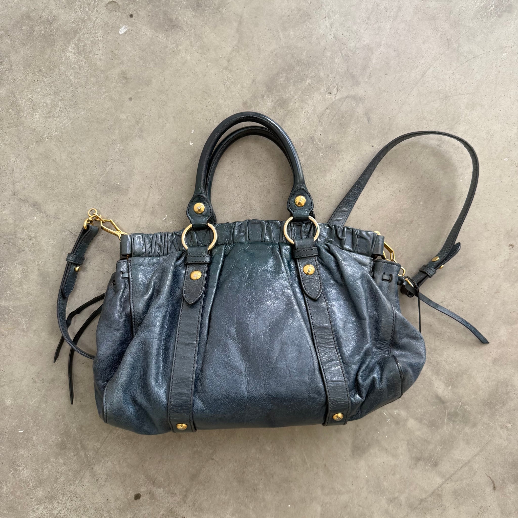 Miu Miu Vitello Lux Handbag Deep Blue