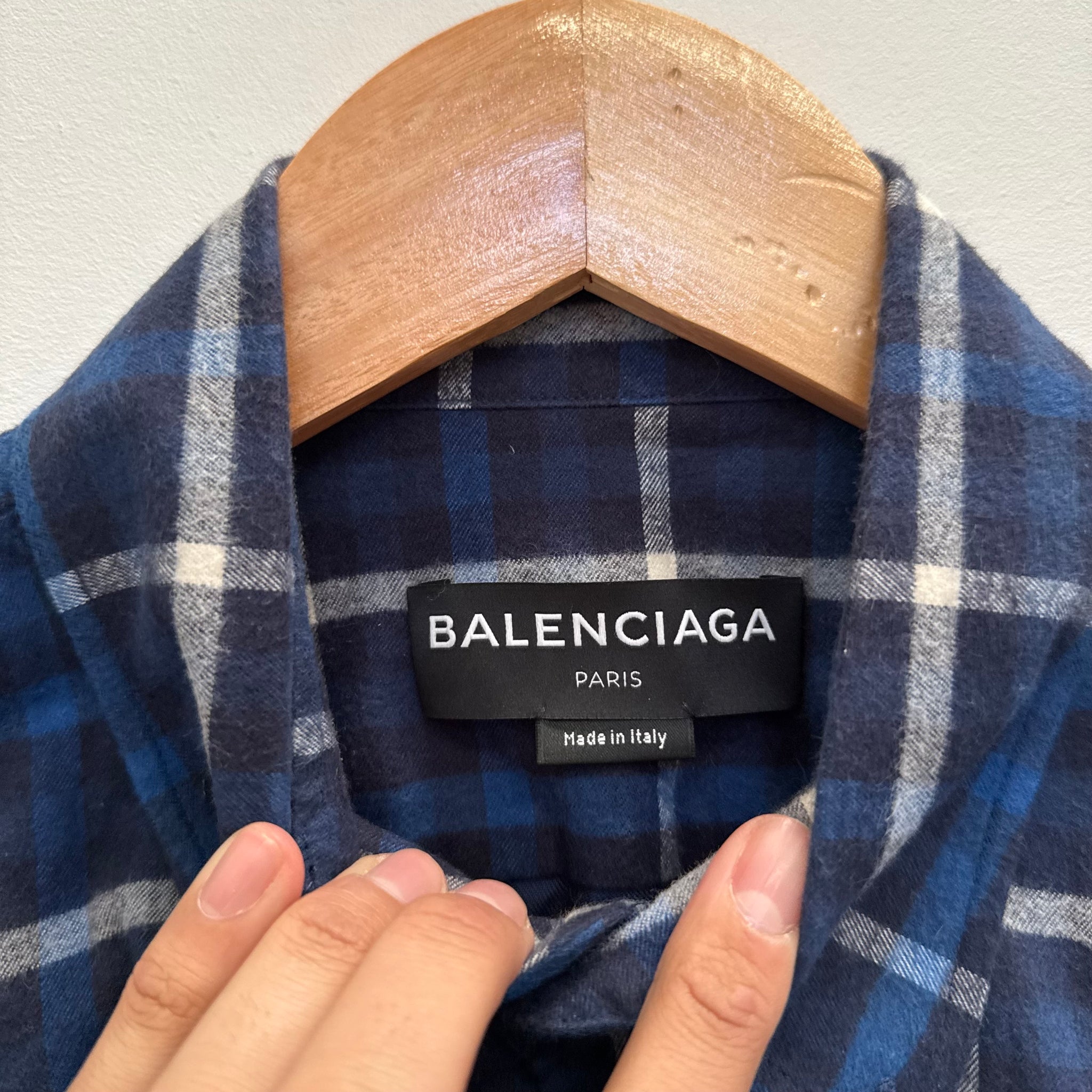 Balenciaga 2017 Plaid Blue Button Up Shirt (Size 38)