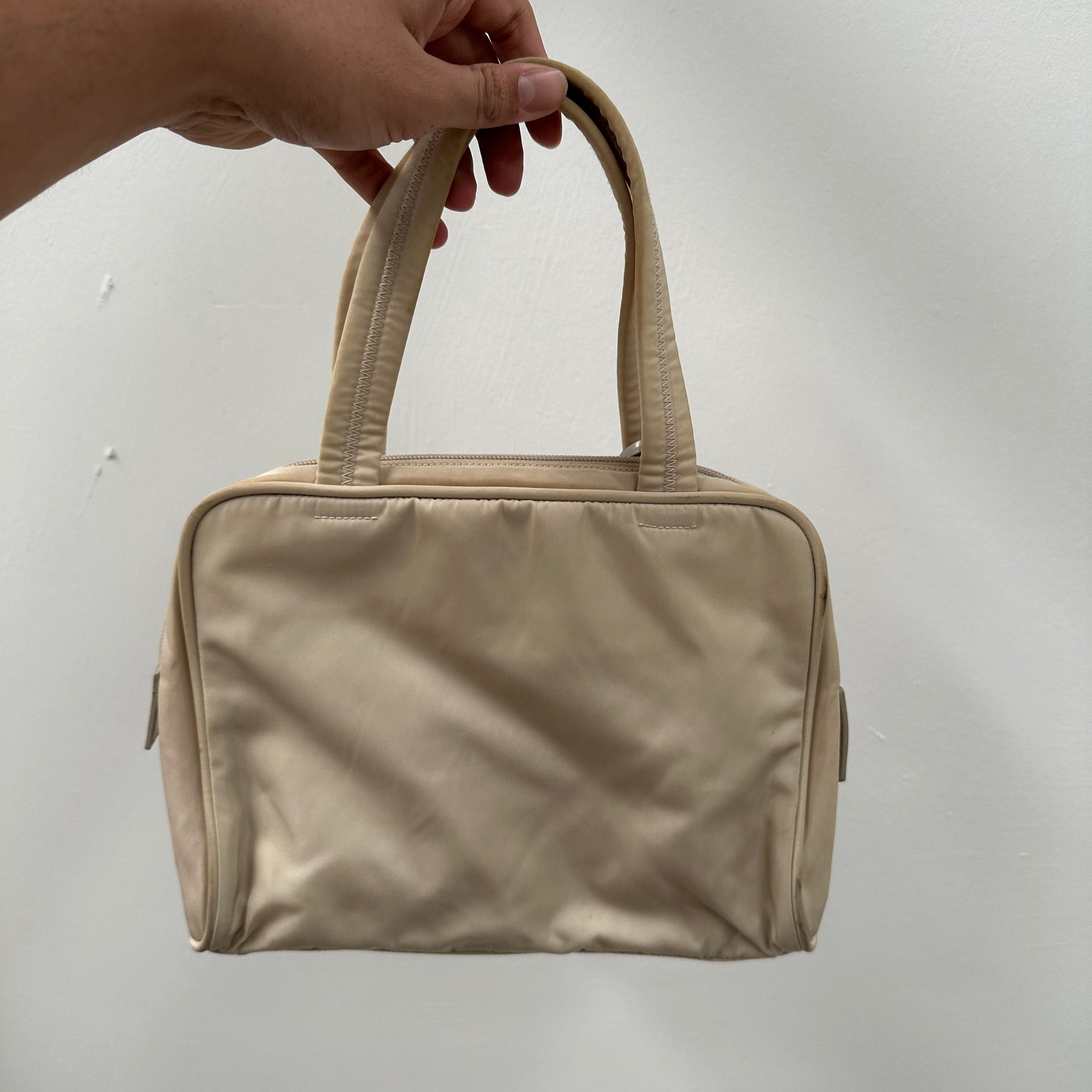 Prada Zip Around Tote Bag Nylon Cream