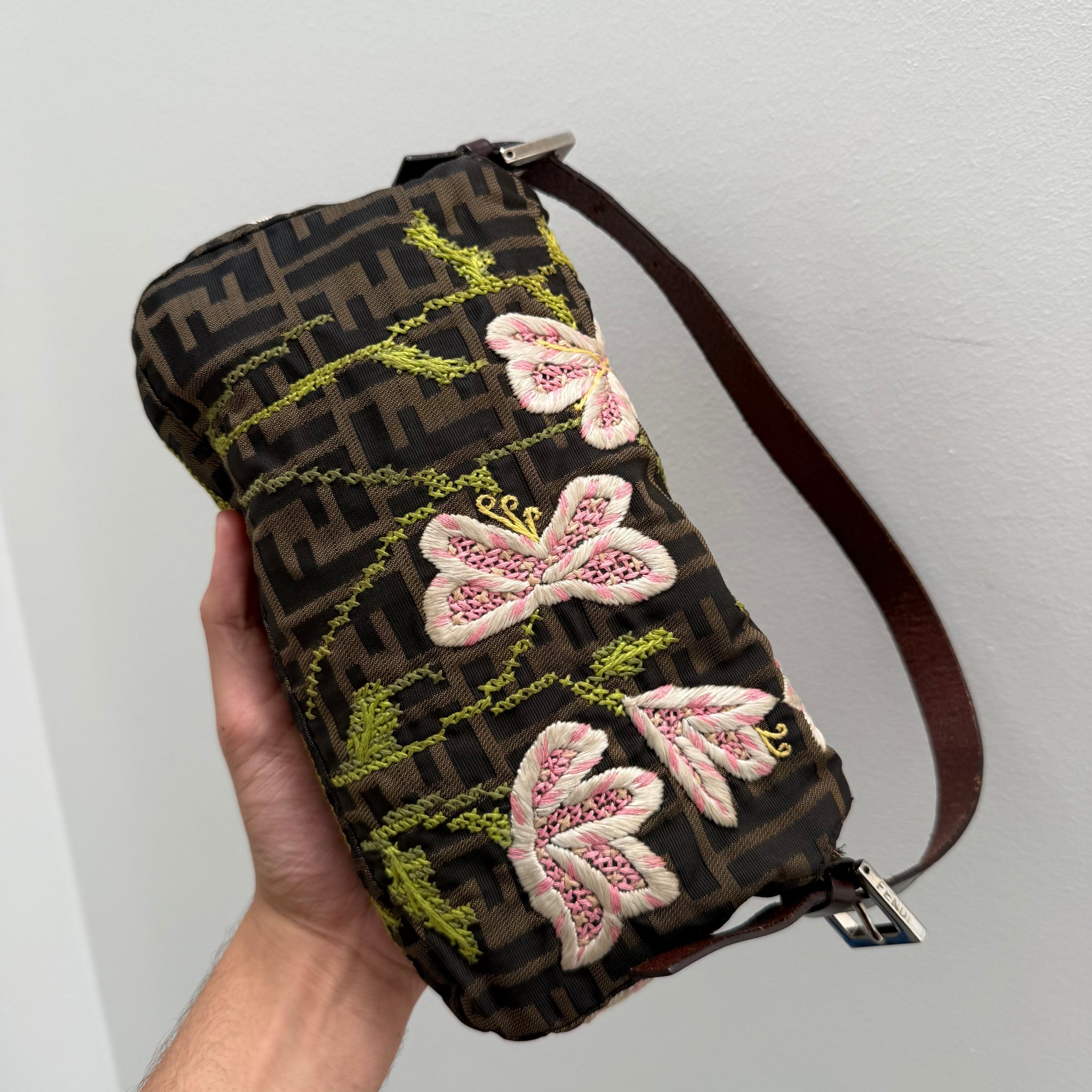 Fendi Baguette Brown Flower Detail Bag