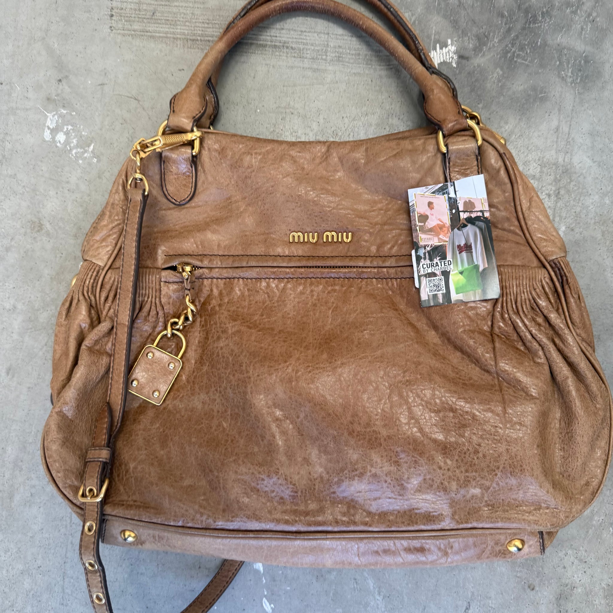 Miu Miu Large Gold Logo Bag with Long Strap