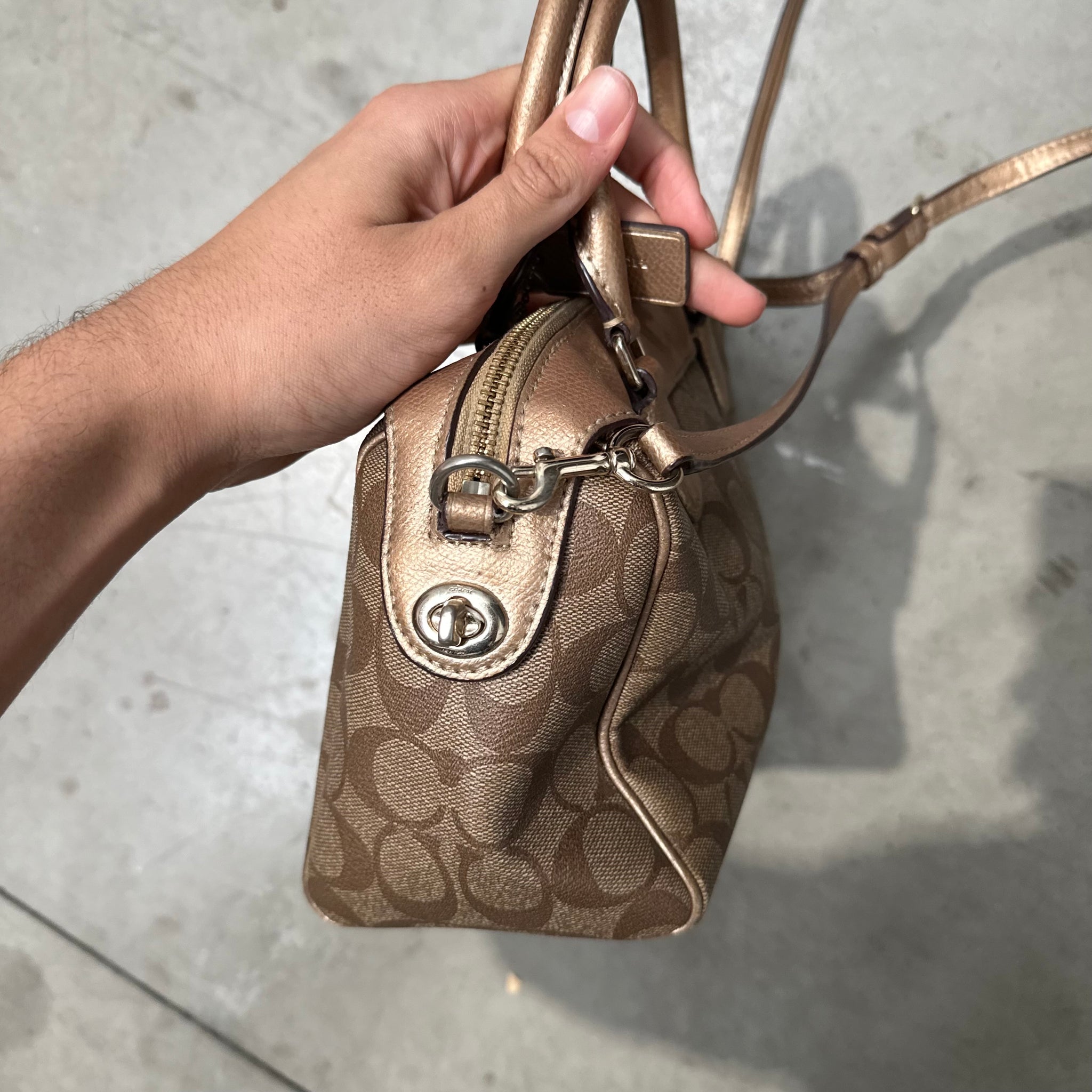 Coach Signature Print Hand Bag Brown