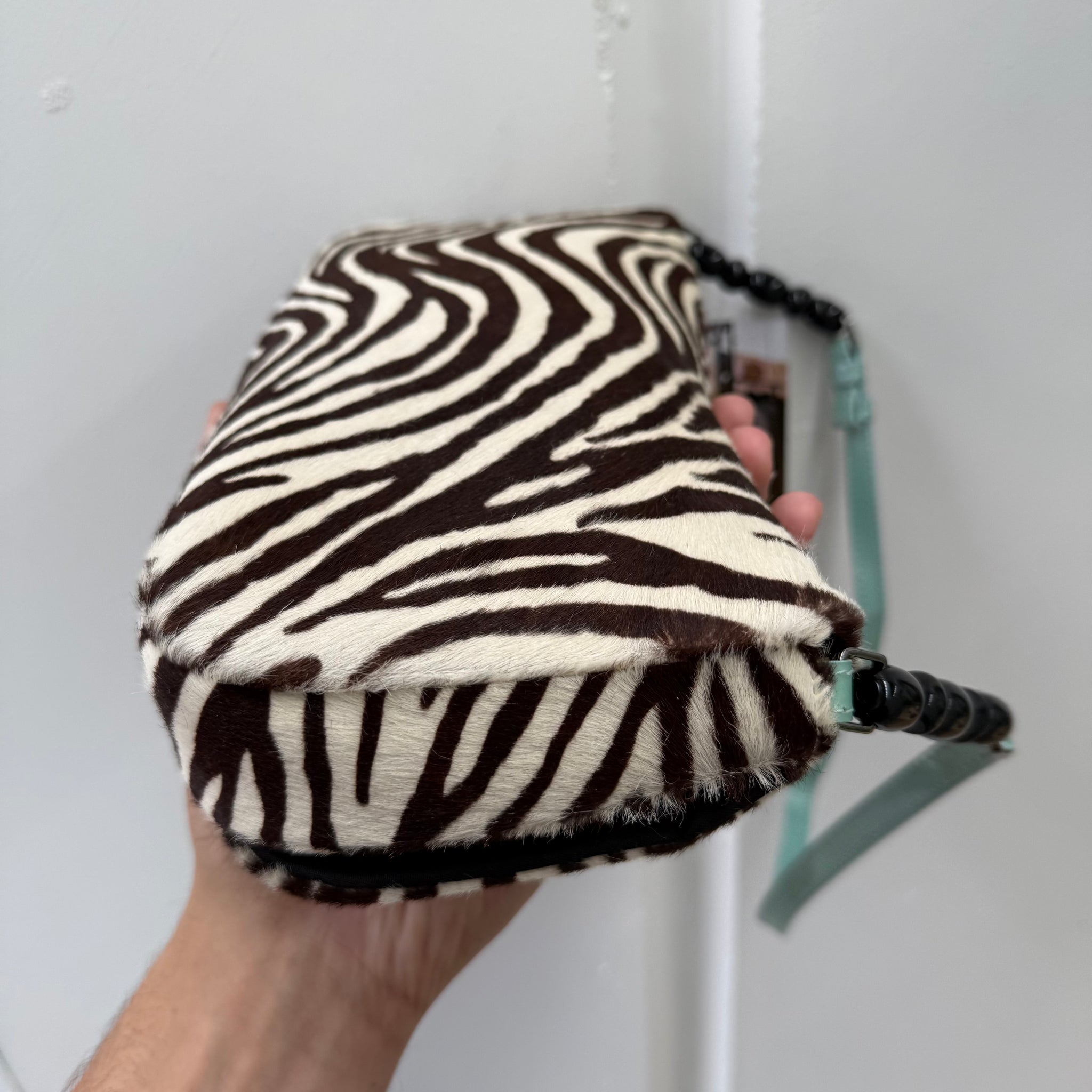 Dior Mint Green Zebra Print Pony Hair and Patent Leather Malice Shoulder Bag