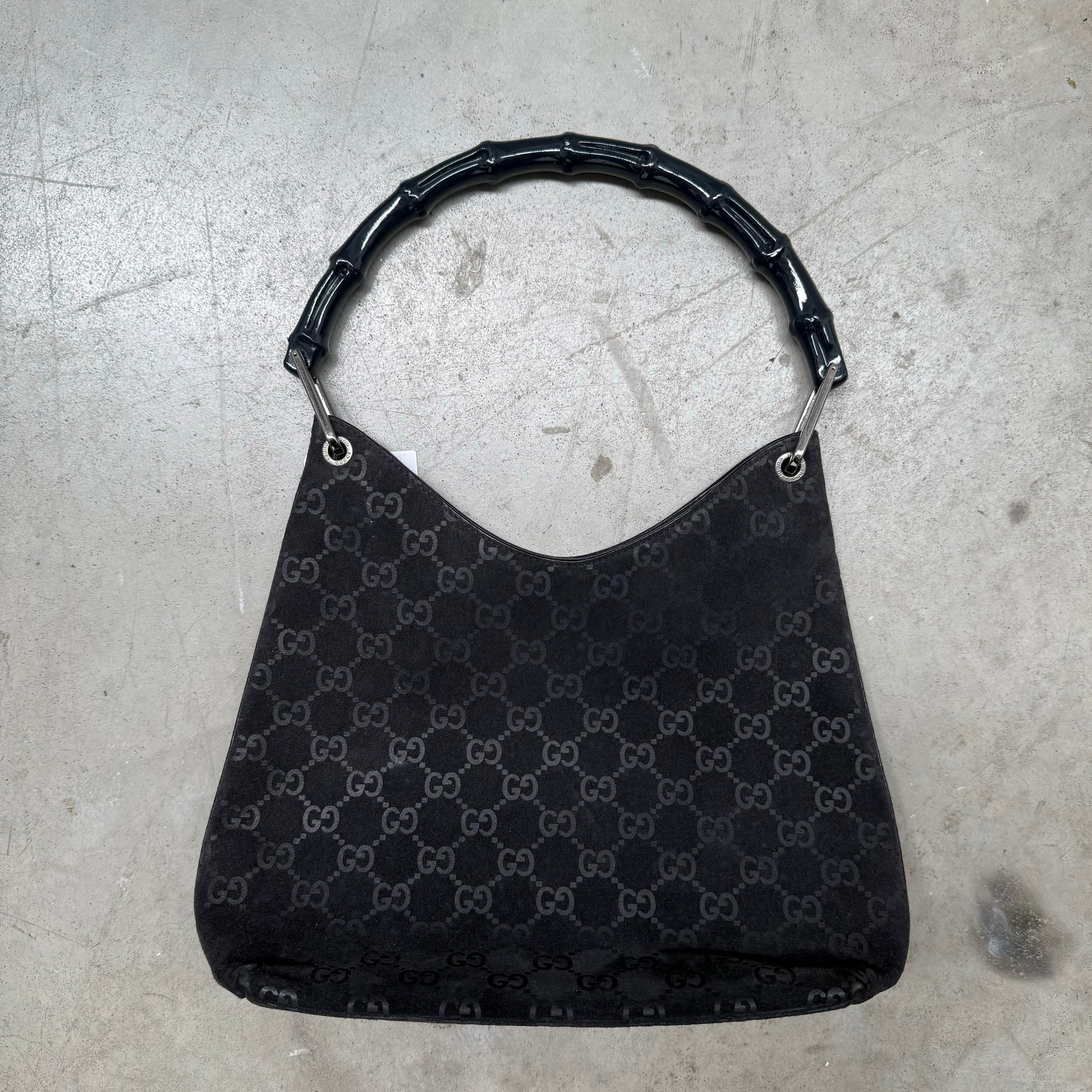 Gucci Bamboo Suede Shoulder Bag Black
