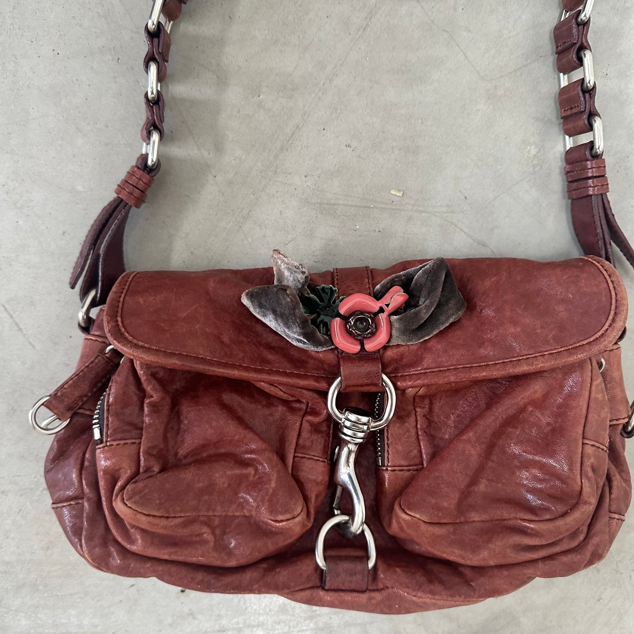 Miu Miu Brown Metal Flower Shoulder Bag