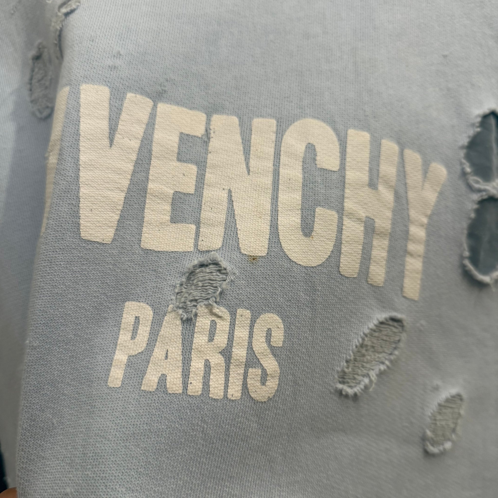 Givenchy Blue Distressed Front Logo Blue Hoodie (fits L-XL)
