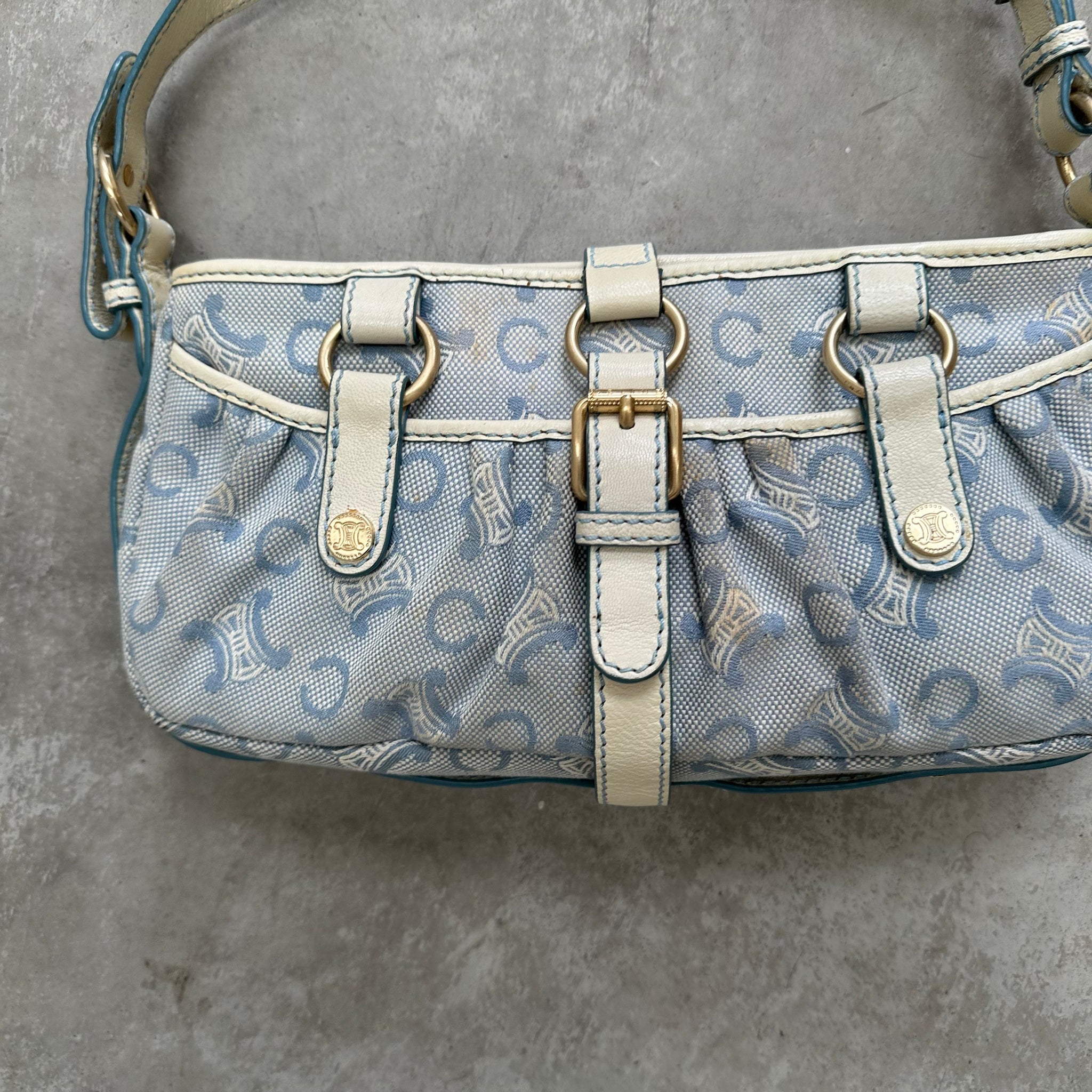 Celine Blue/White Macadam Canvas Hobo Shoulder Bag
