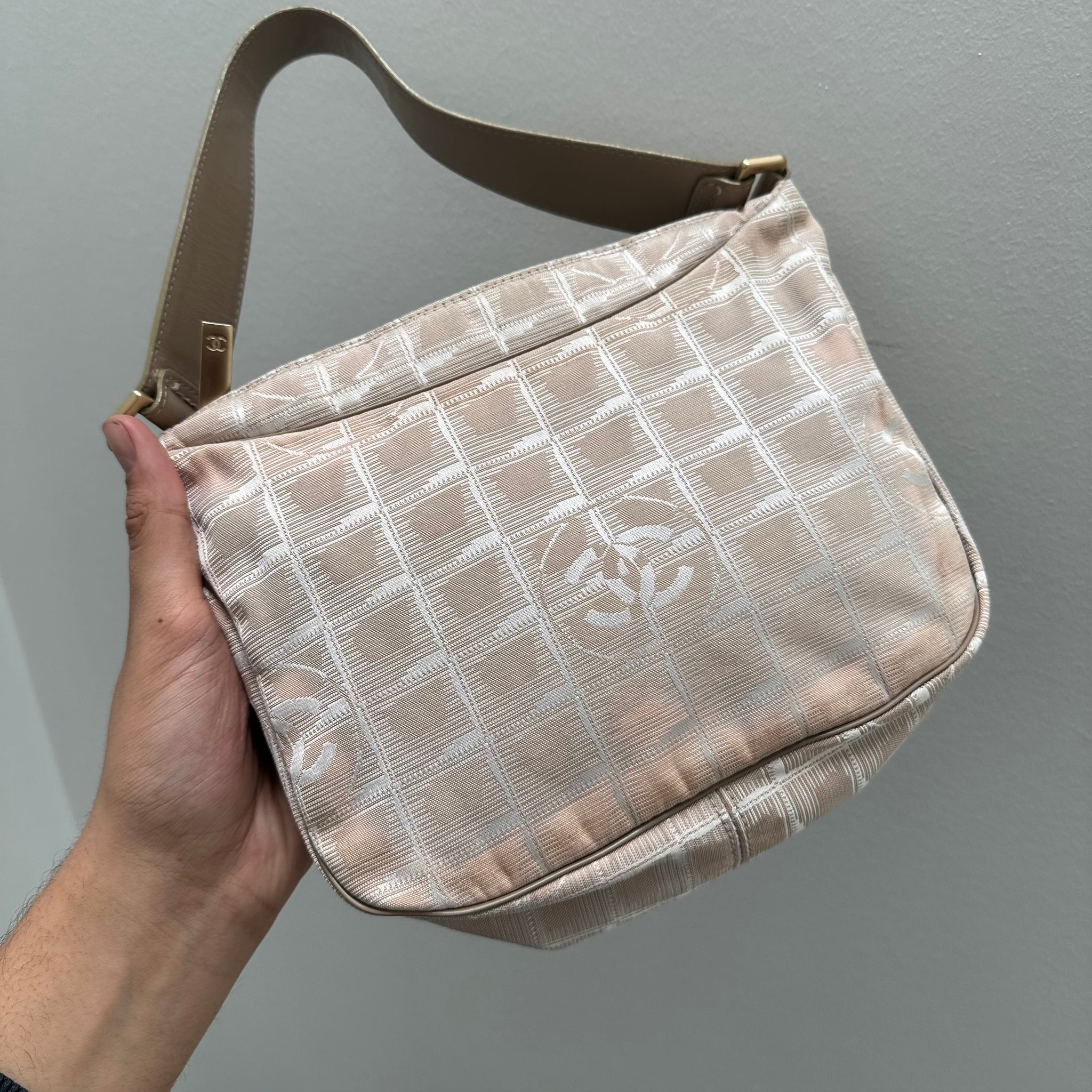 Chanel Light Pink Nylon New Travel Line Shoulder Bag