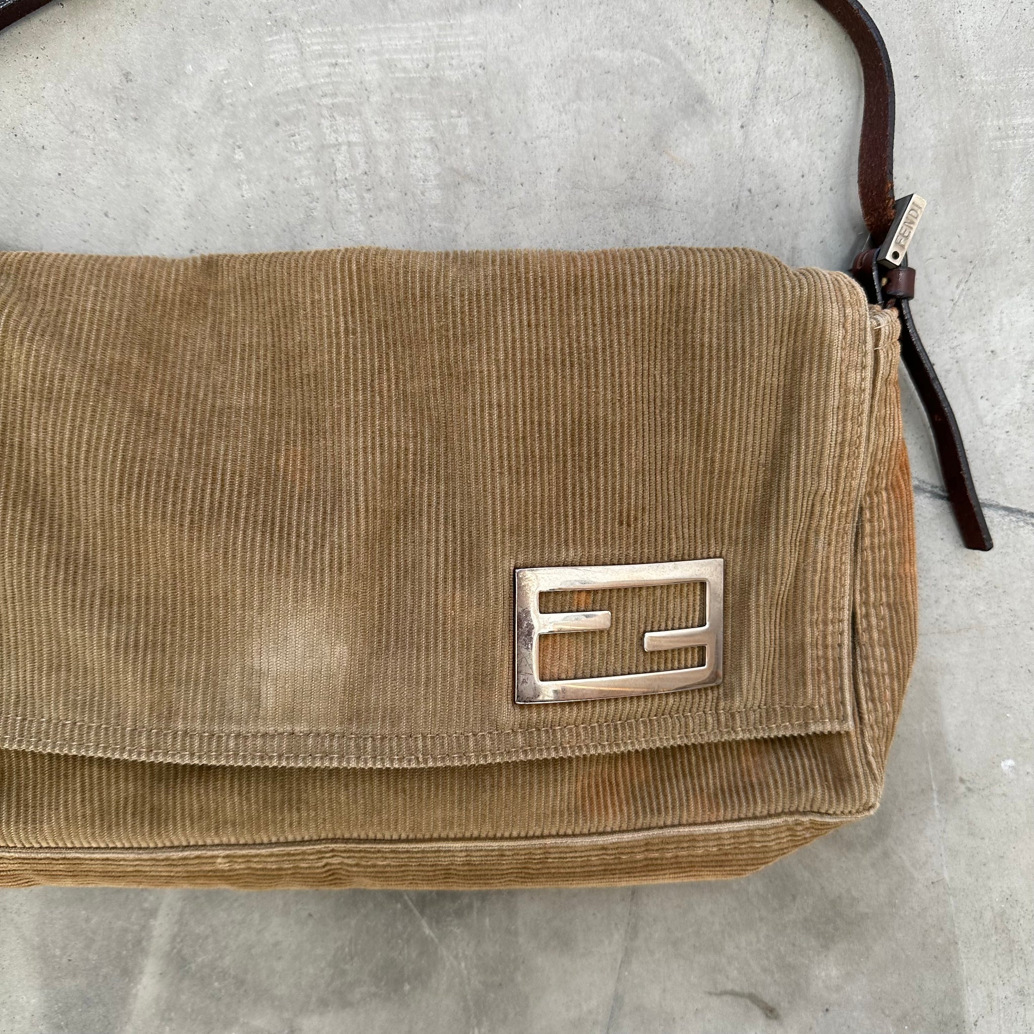 Fendi Vintage FF Logo Corduroy Shoulder Bag