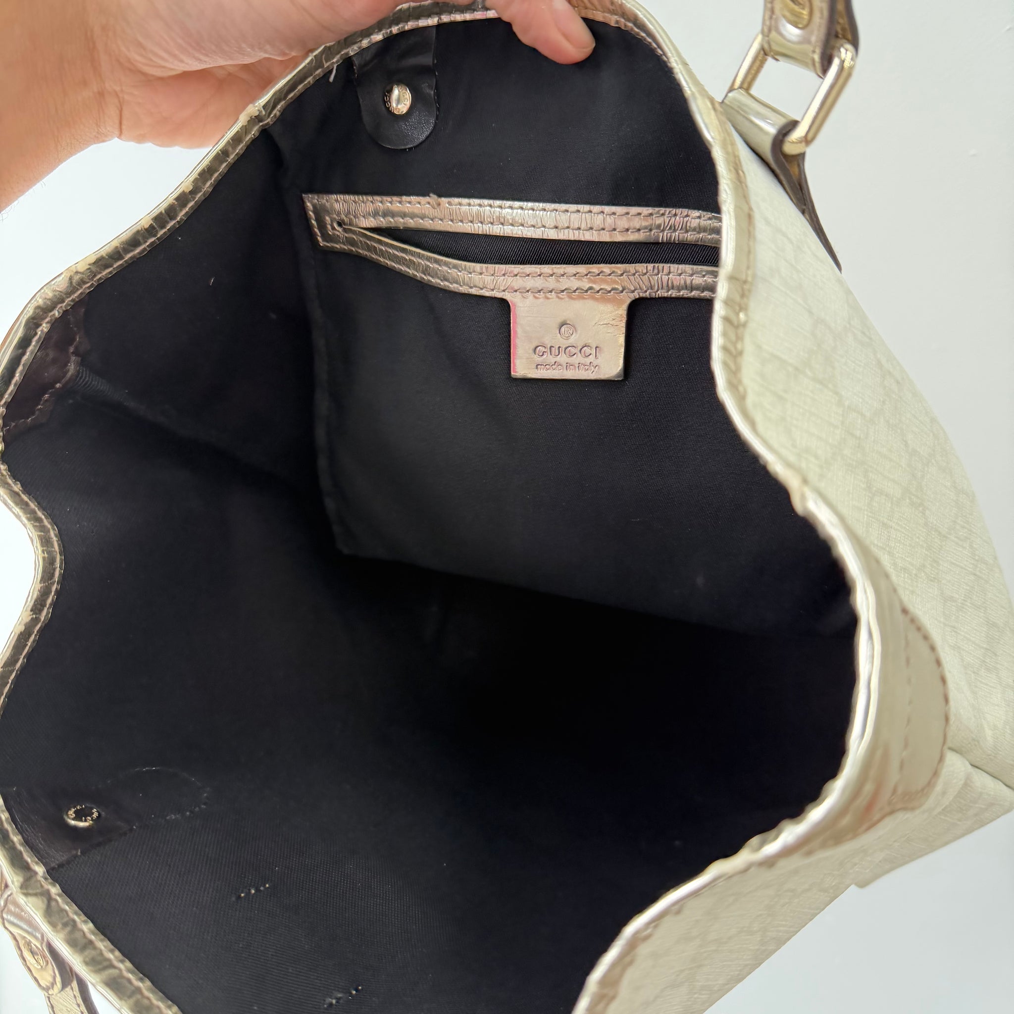 Gucci Patent Strap White Tote Bag