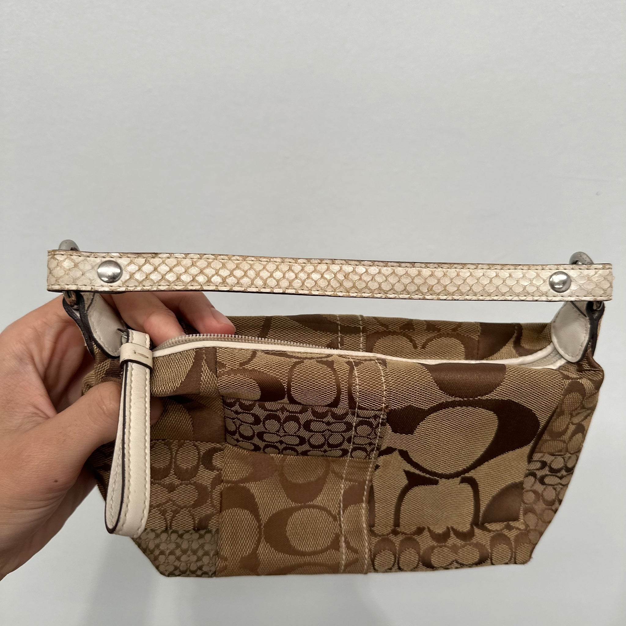 Coach Signature Multi Pattern Shoulder Bag Beige