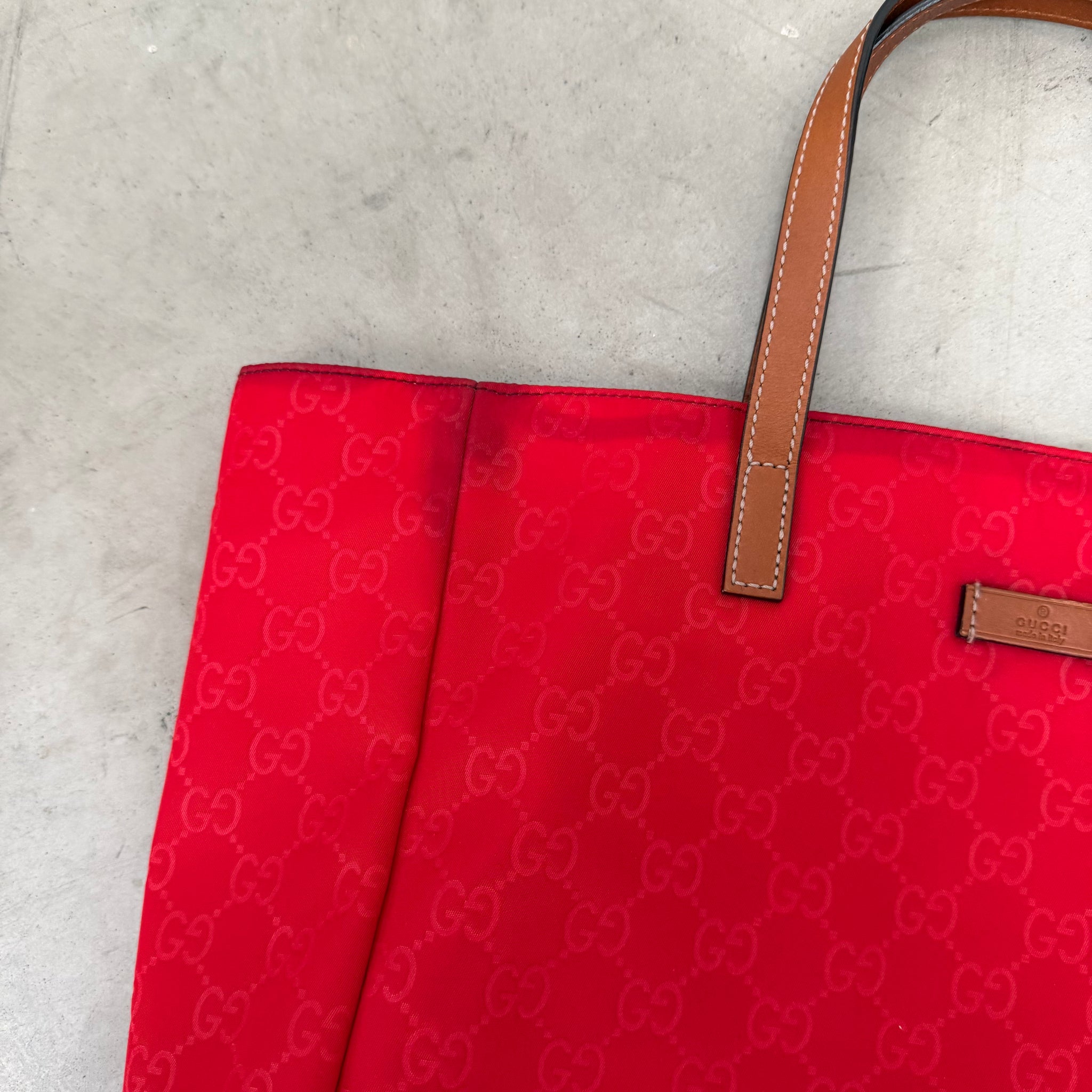 Gucci GG Print Nylon Red Tote Bag