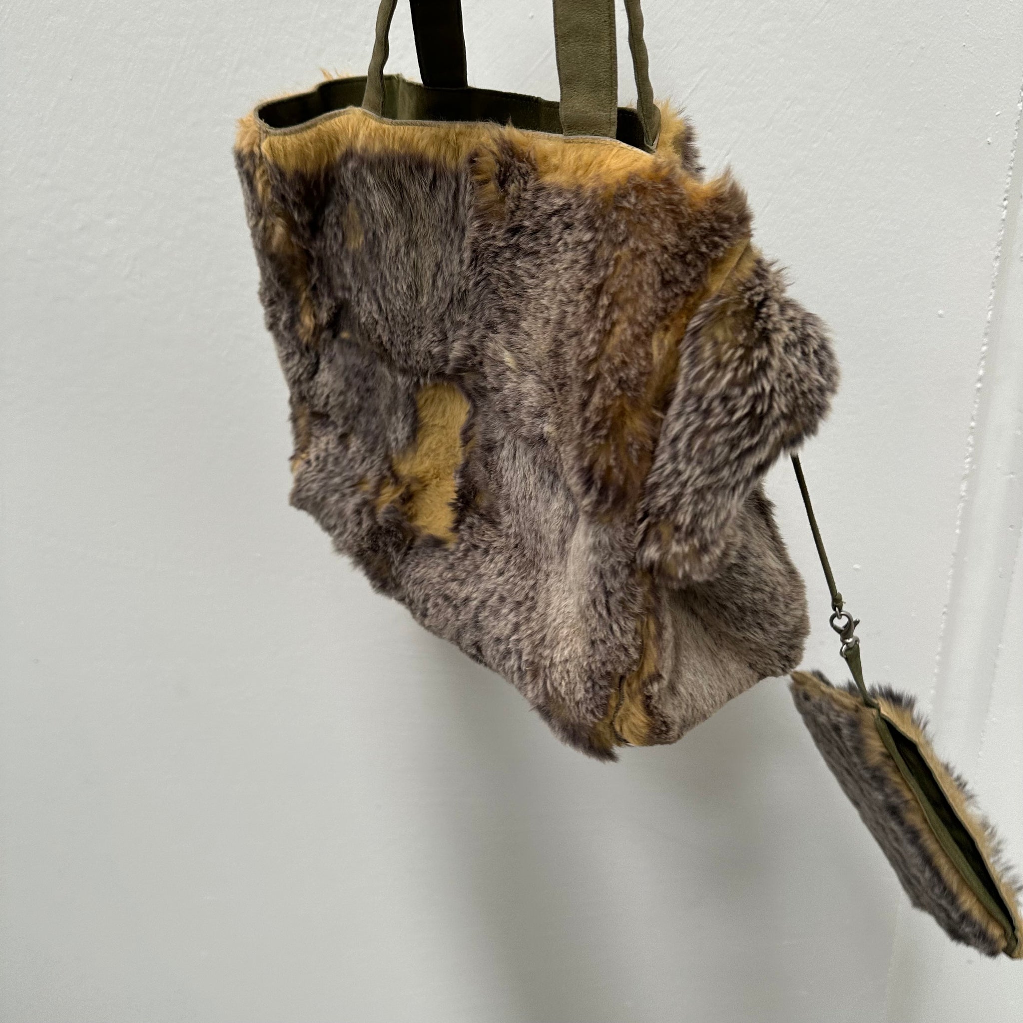 Chanel CC Logo Khaki Fur Tote Bag