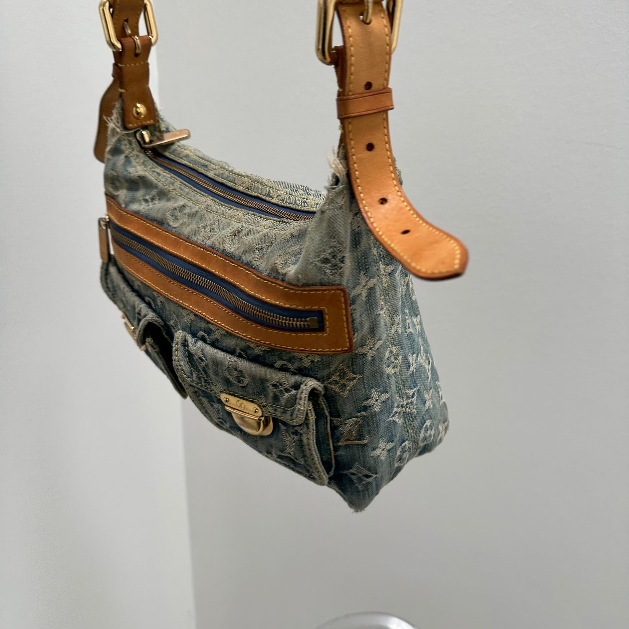 Louis Vuitton Monogram Denim Baggy PM Blue with Long Strap