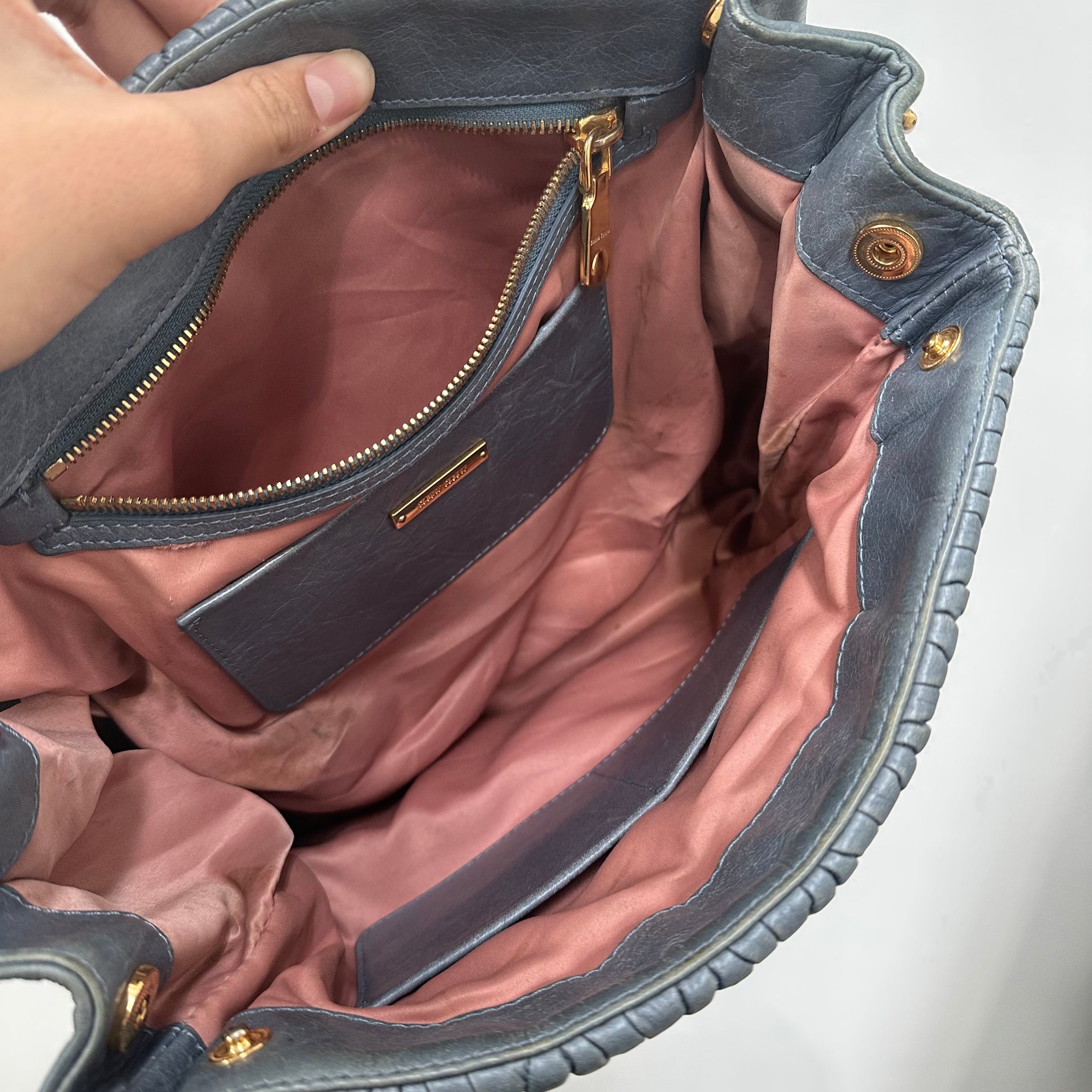Miu Miu Chain Wrinkle Underarm Bag Blue Leather