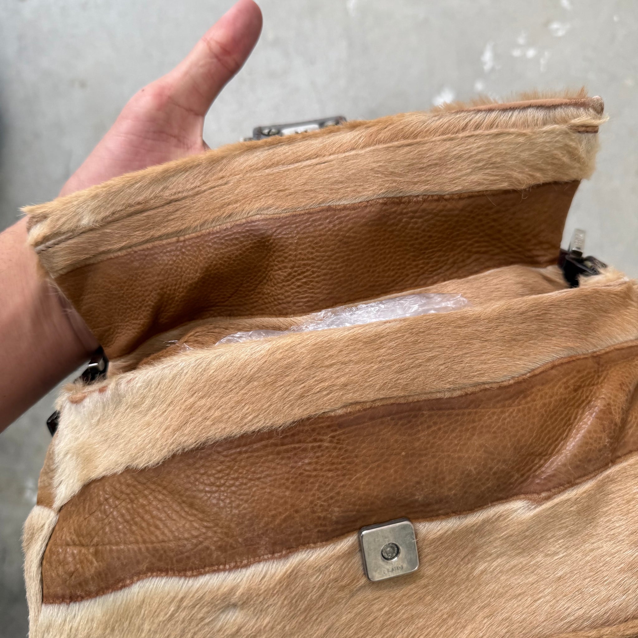 Fendi Leather and Ponyskin Patchwork Baguette Shoulder Bag