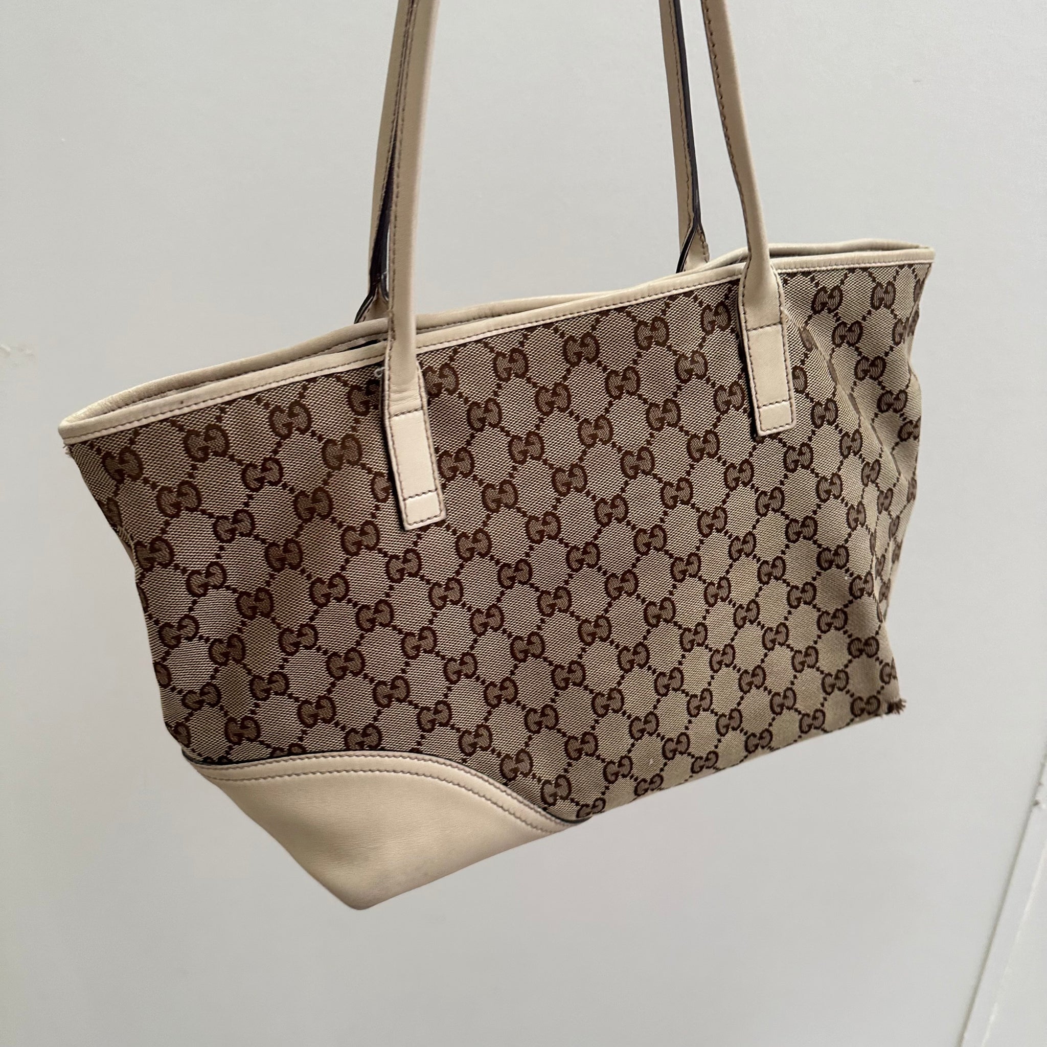 Gucci GG Canvas Britt Tote Bag White Beige