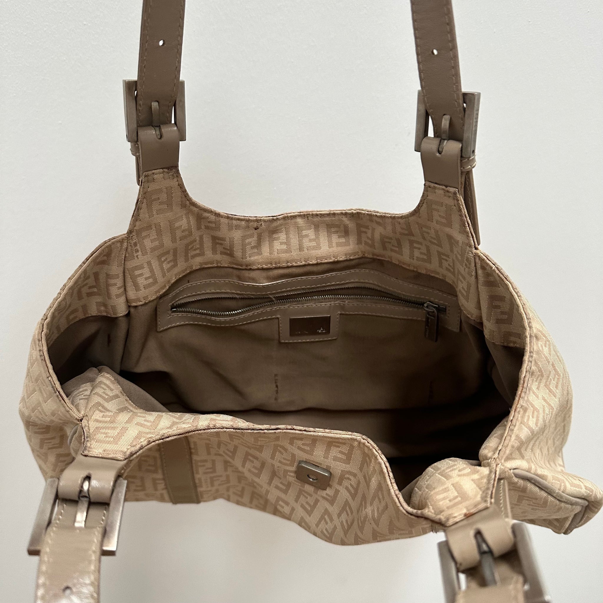 Fendi Zucchino Canvas Mamma Baguette Shoulder Bag Beige