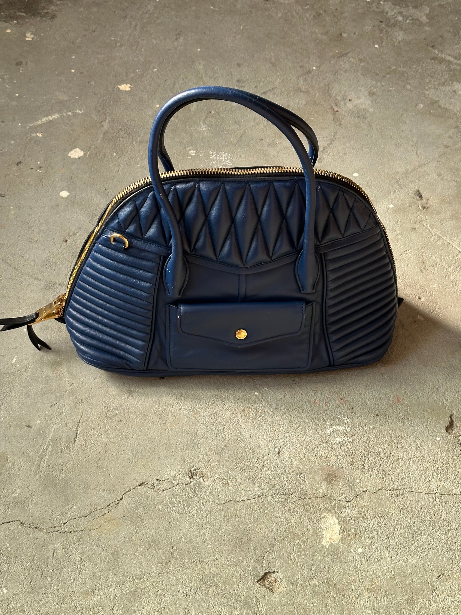 Miu Miu Biker Bugatti Dome Shoulder Bag Blue