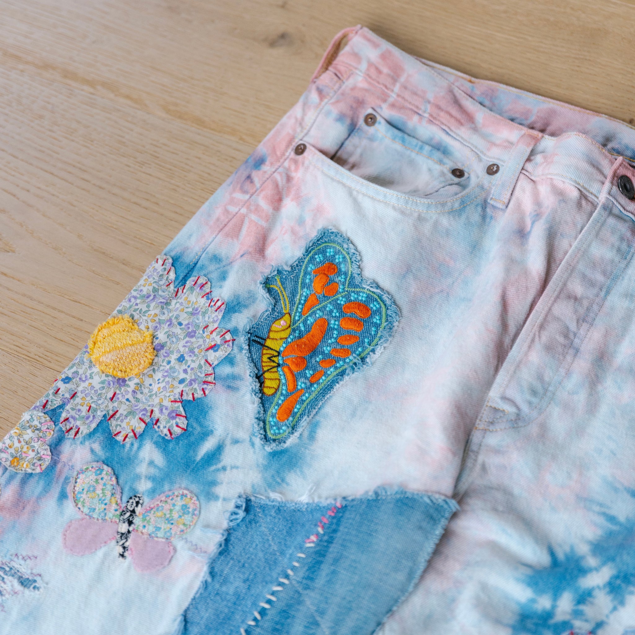 Kapital 12.5OZ Papillon Flared Tie Dye Jeans (Size 38)