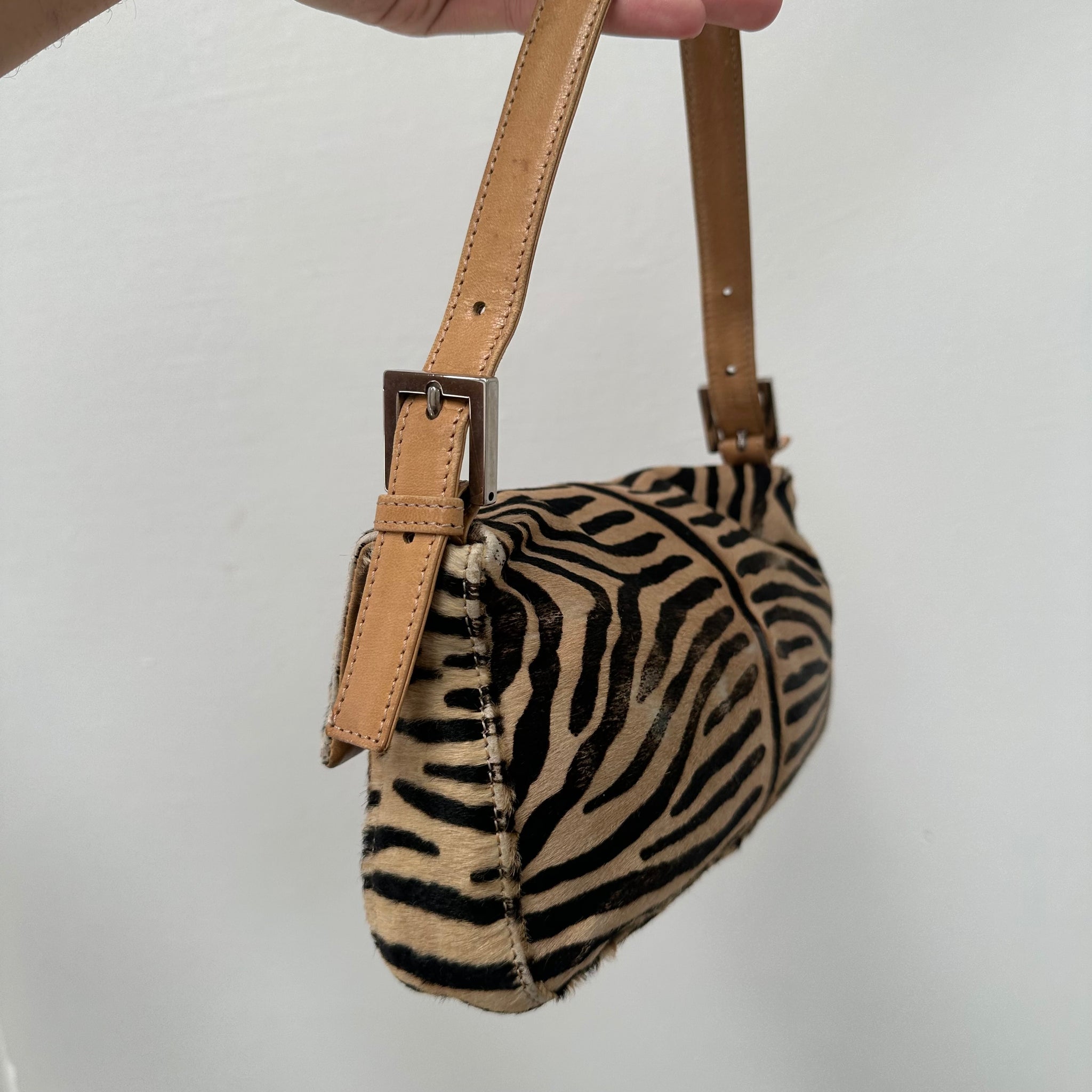 Fendi Animal Print Baguette Bag Beige