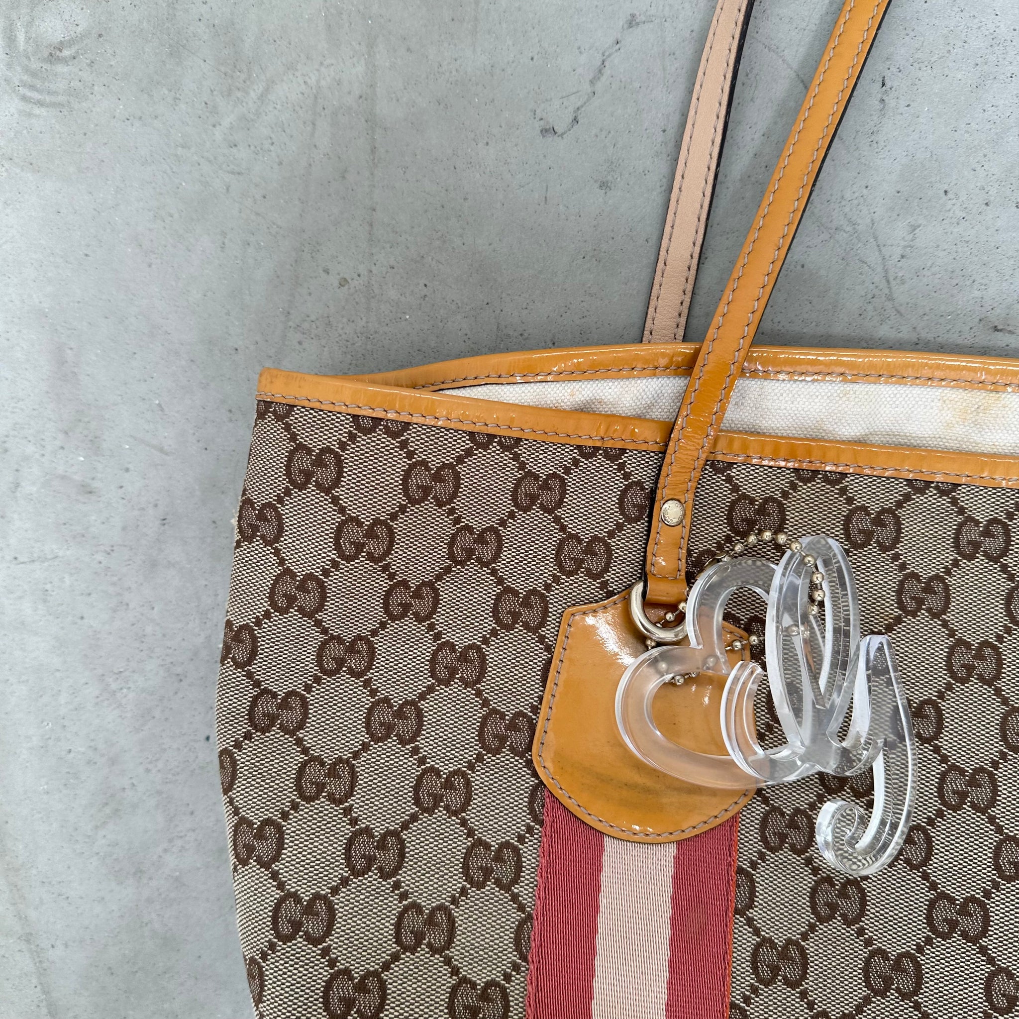 Gucci Brown GG Canvas Jolie Tote Bag Red Beige