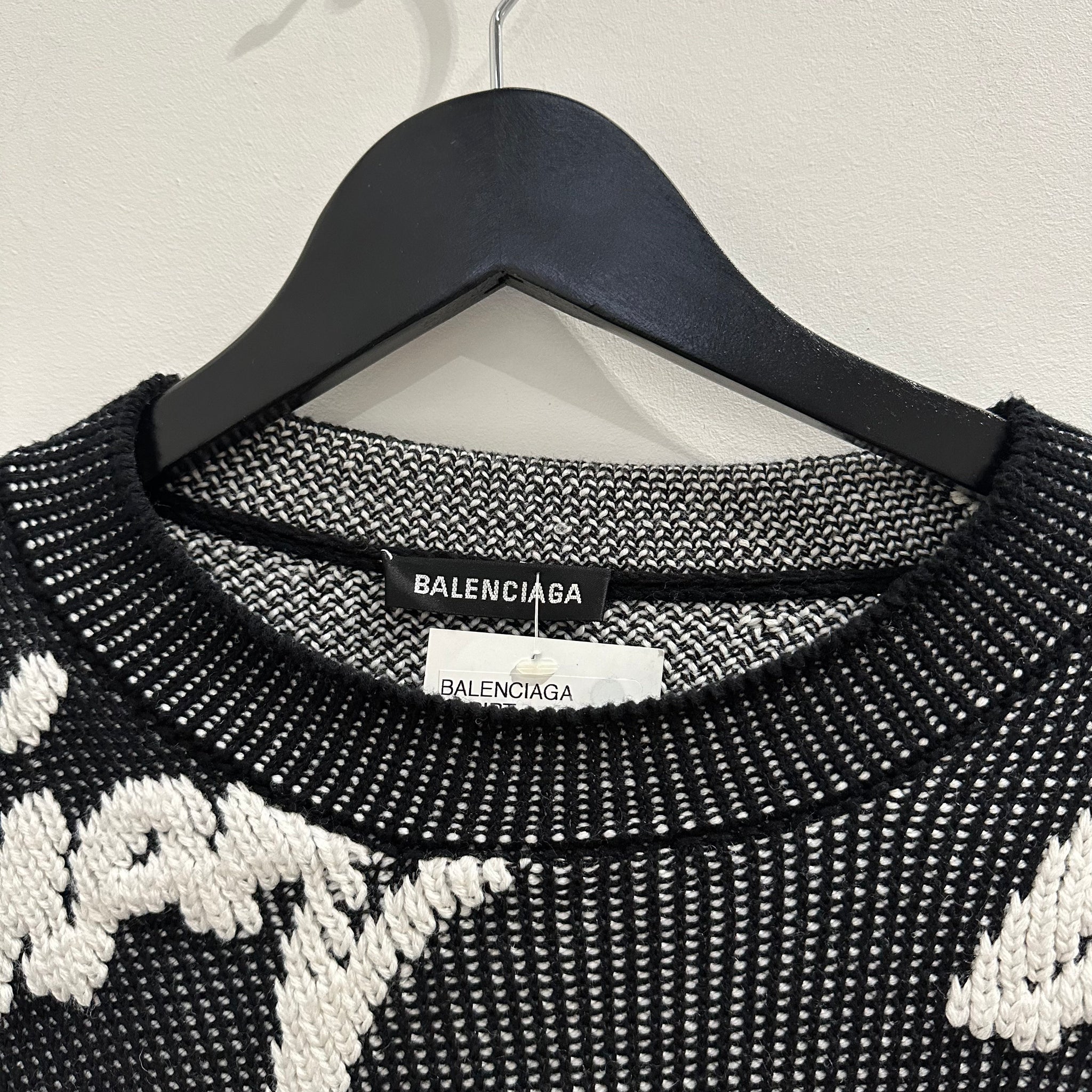 Balenciaga Oversized Logo-Intarsia Cable-Knit Sweater (fits XL+)
