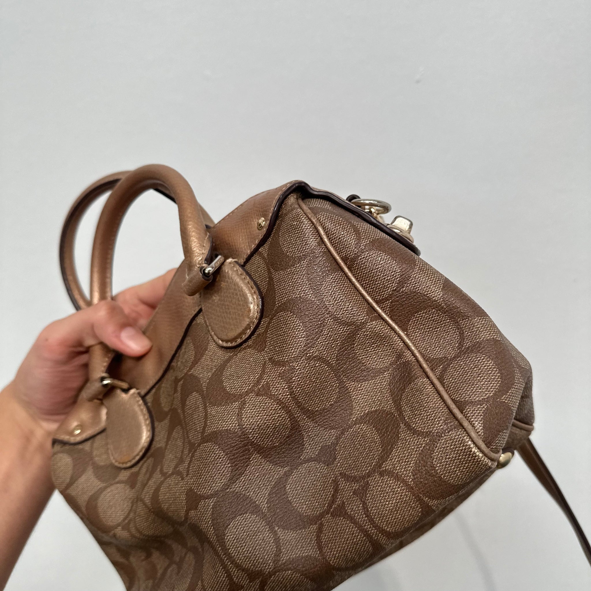 Coach Signature Print Hand Bag Brown