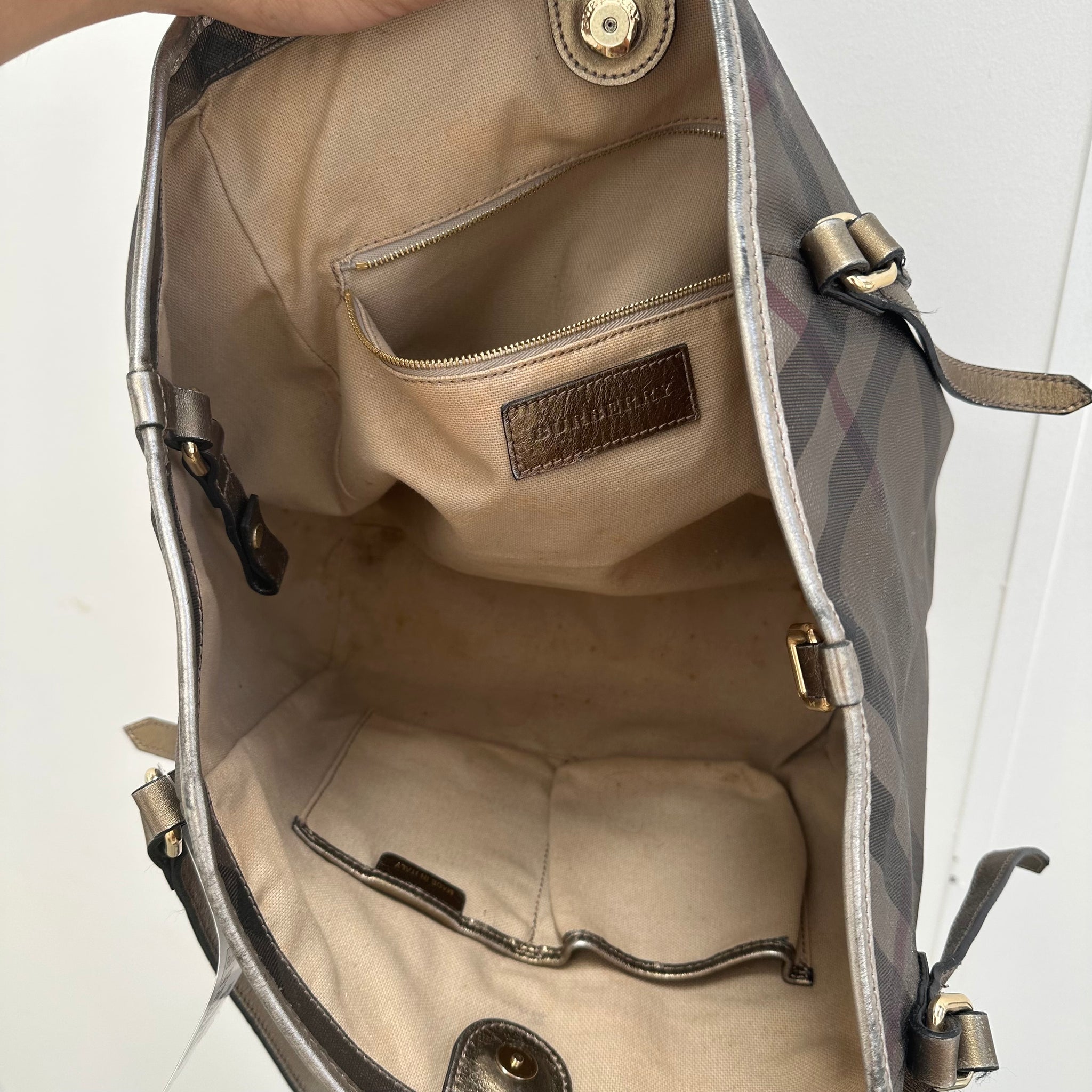 Burberry Metallic Nova Check Canterbury Tote Gold