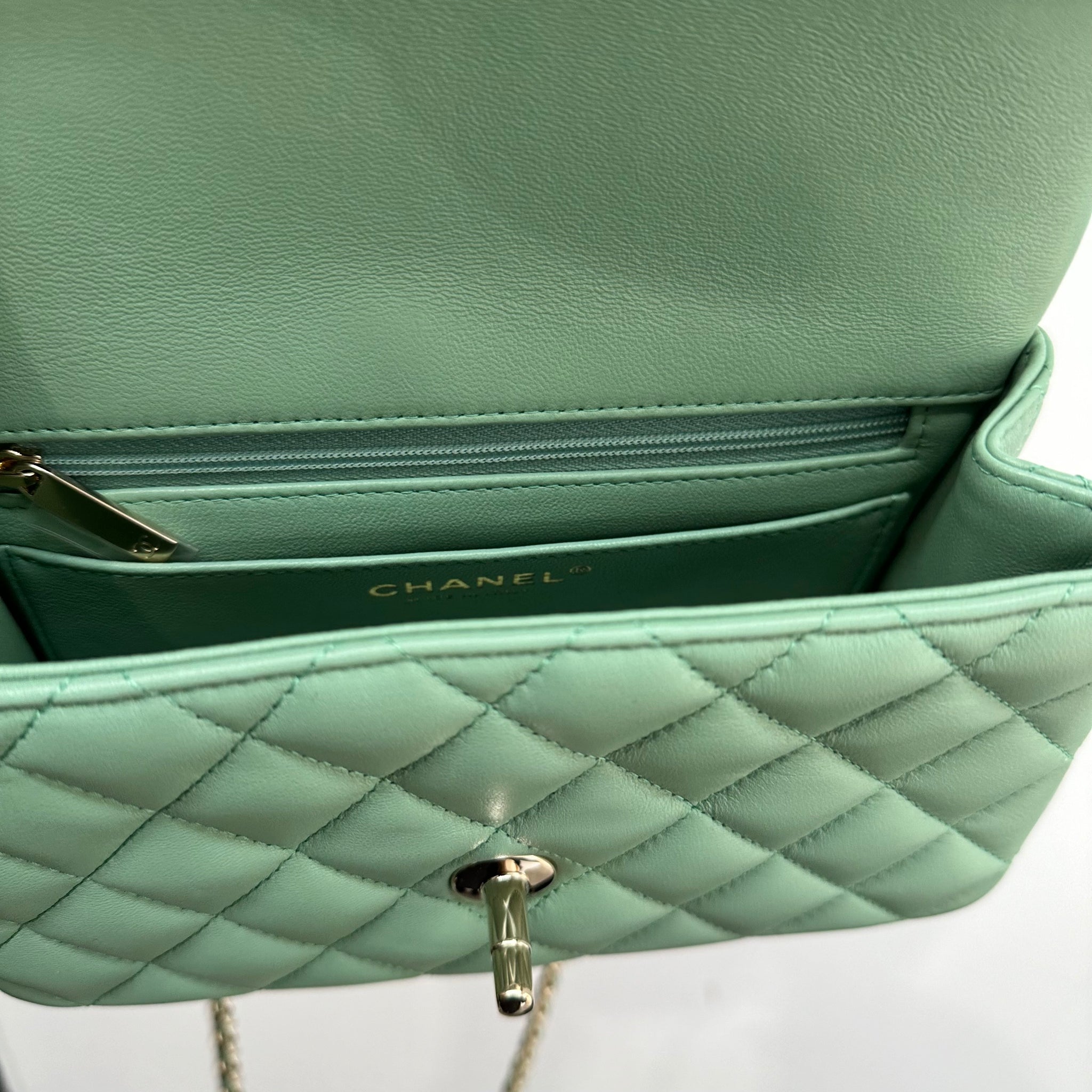 Chanel Green Mini Flap Top Handle Bag