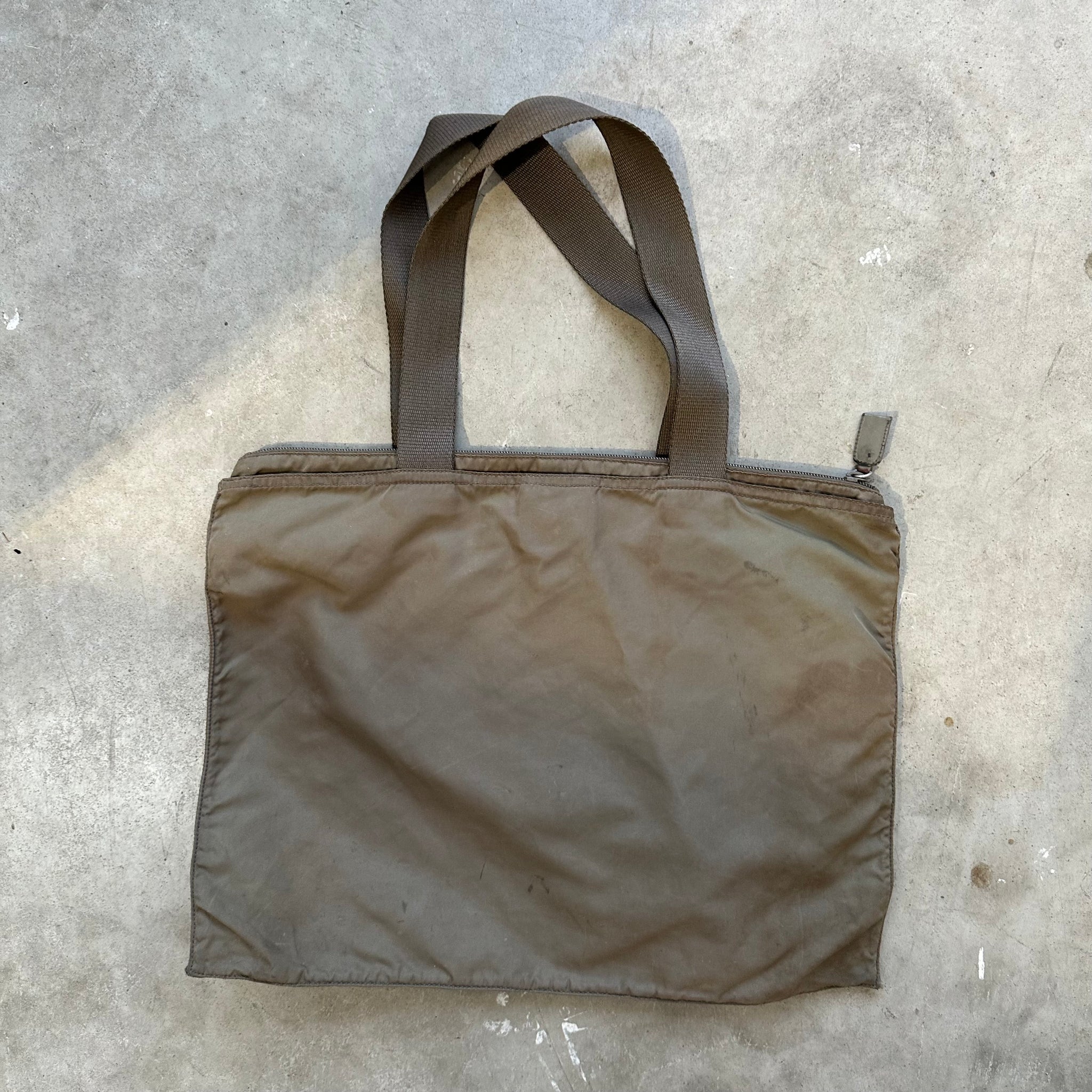 Prada Beige Front Zip Tote Bag