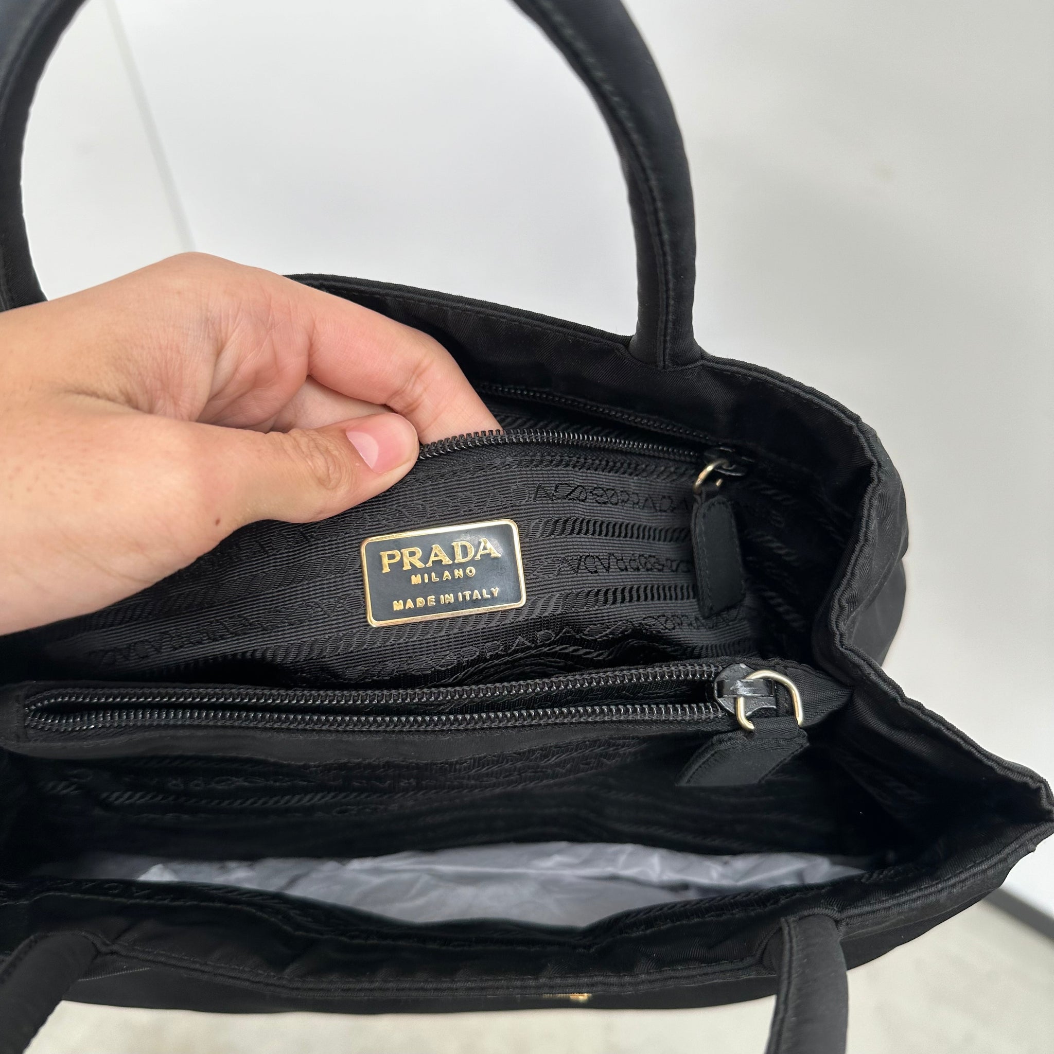 Prada Black Nylon Top Handle Hand Bag