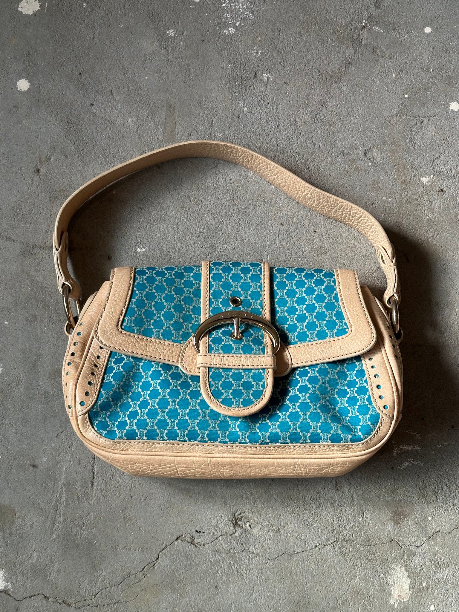 Celine Macadam Triomphe Shoulder Bag Blue/Beige
