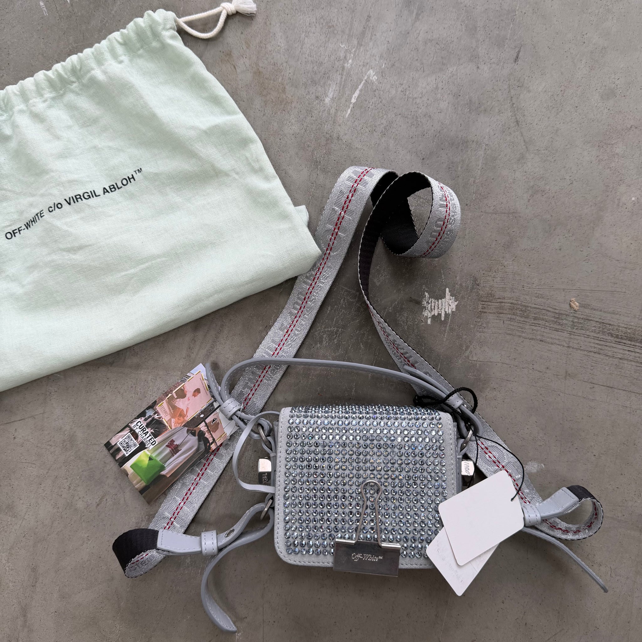 Off White Baby Binder Clip Grey Crystal Bag