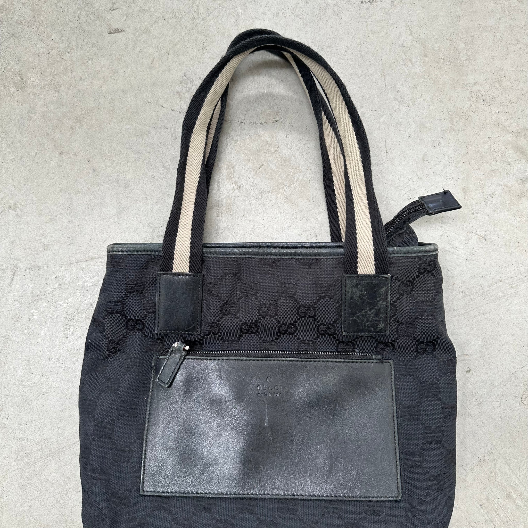 Gucci Front Pocket Tote Bag Canvas Black