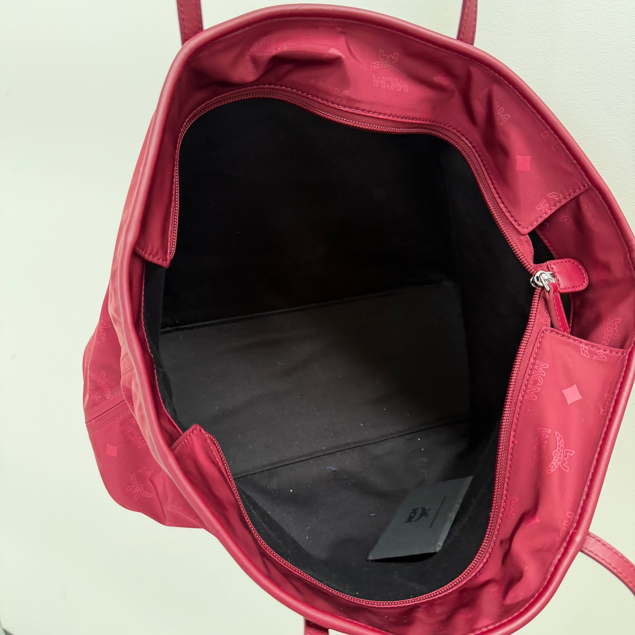 MCM Nylon Red Tote Bag with Shoulder Bag (2 Piece)