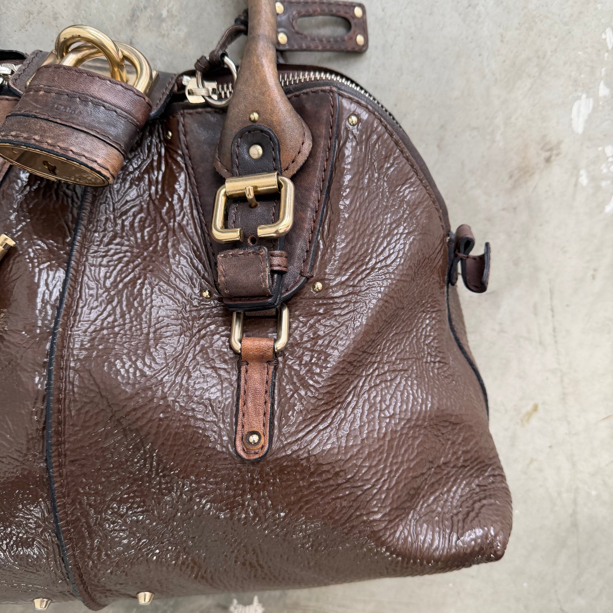 Chloe Ardoise Patent Leather Large Dome Paddington Bag