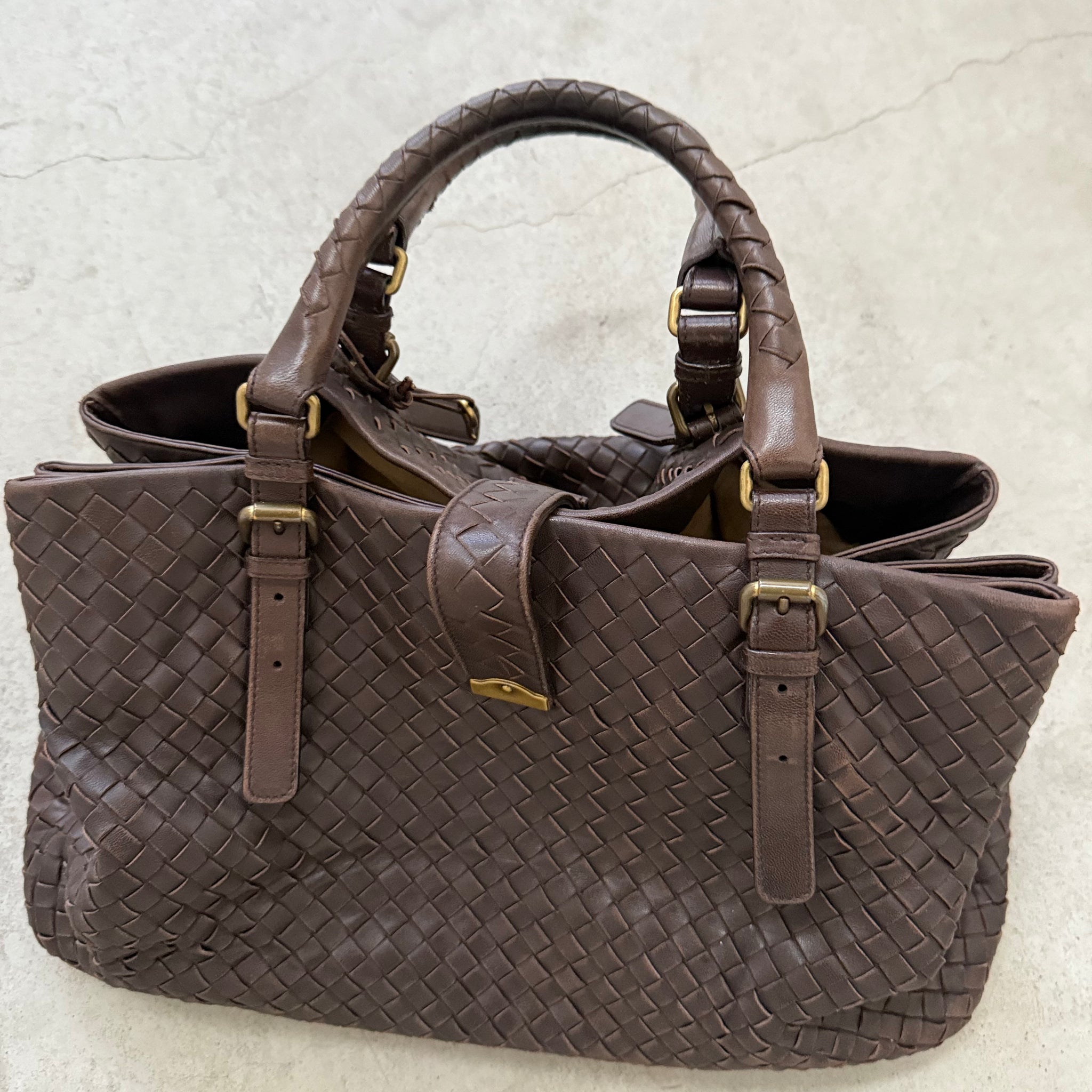 Bottega Veneta Roma Bag Intercciato Nappa Brown Hand Bag