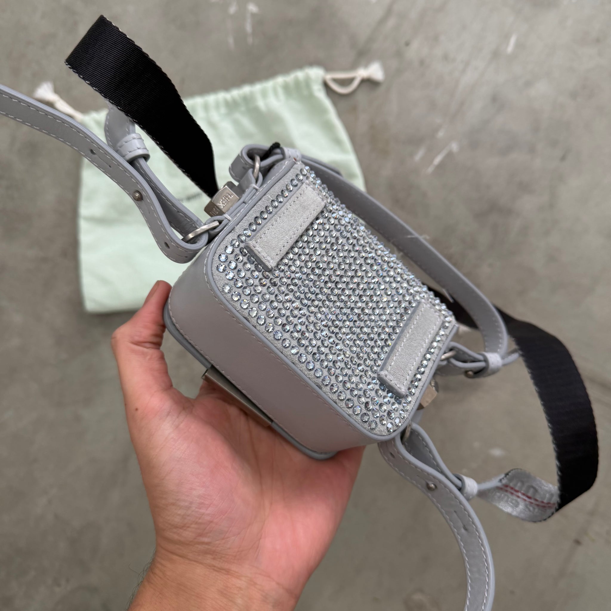 Off White Baby Binder Clip Grey Crystal Bag