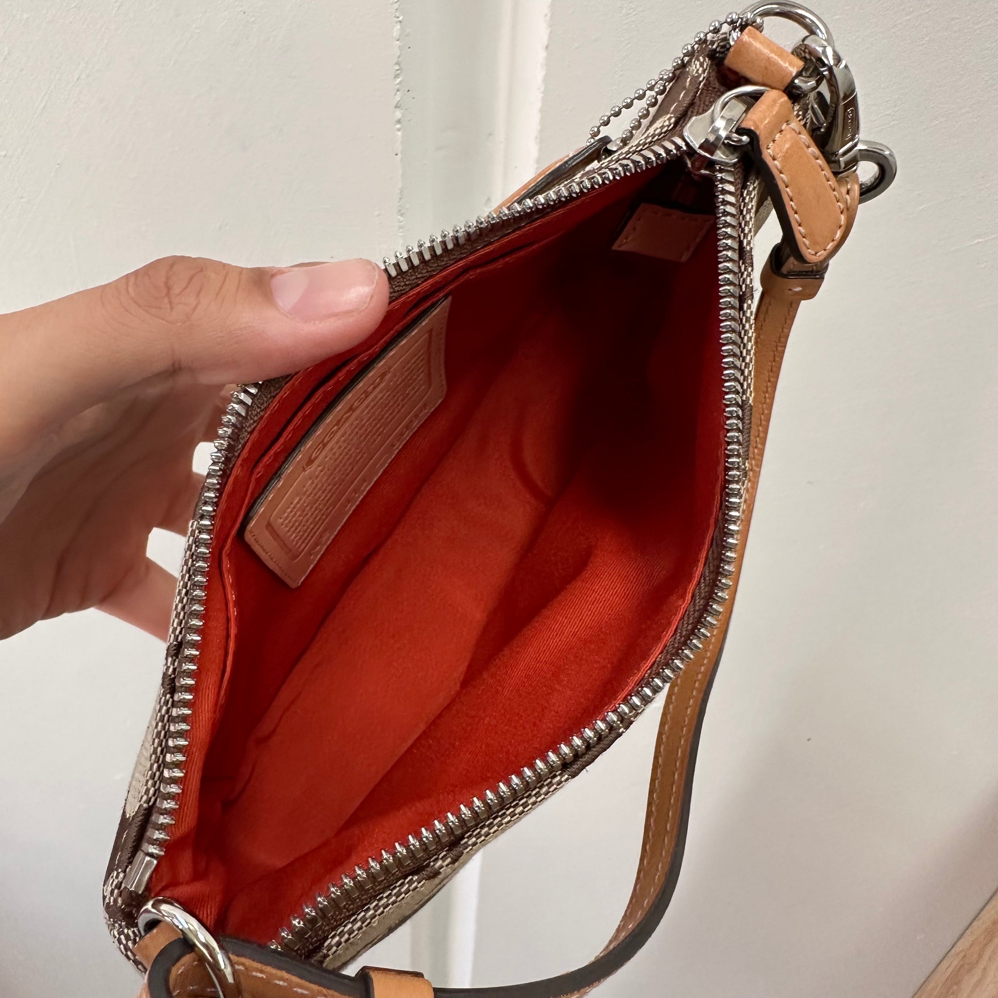 Coach Logo Print Brown Pochette Bag