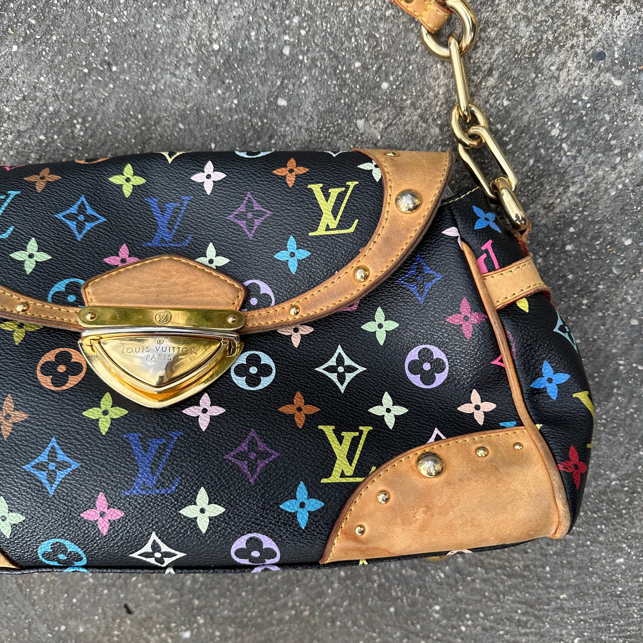 Louis Vuitton Takashi Murakami Black Monogram Multicolor Canvas Beverly MM Bag